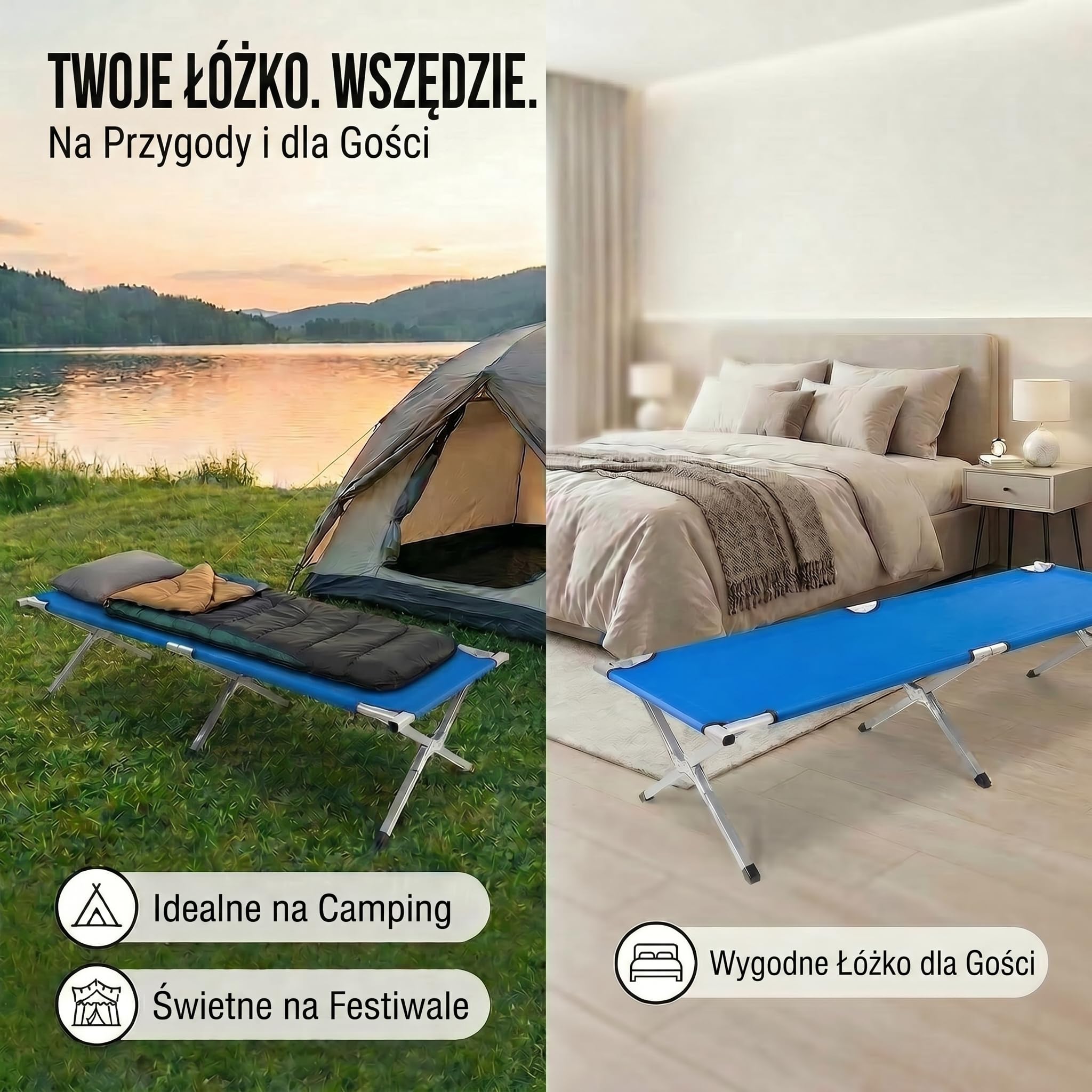 Składana Armia Aluminiowe Łóżko Obozowe - Składane Łóżko Kempingowe & Łóżko Gościnne