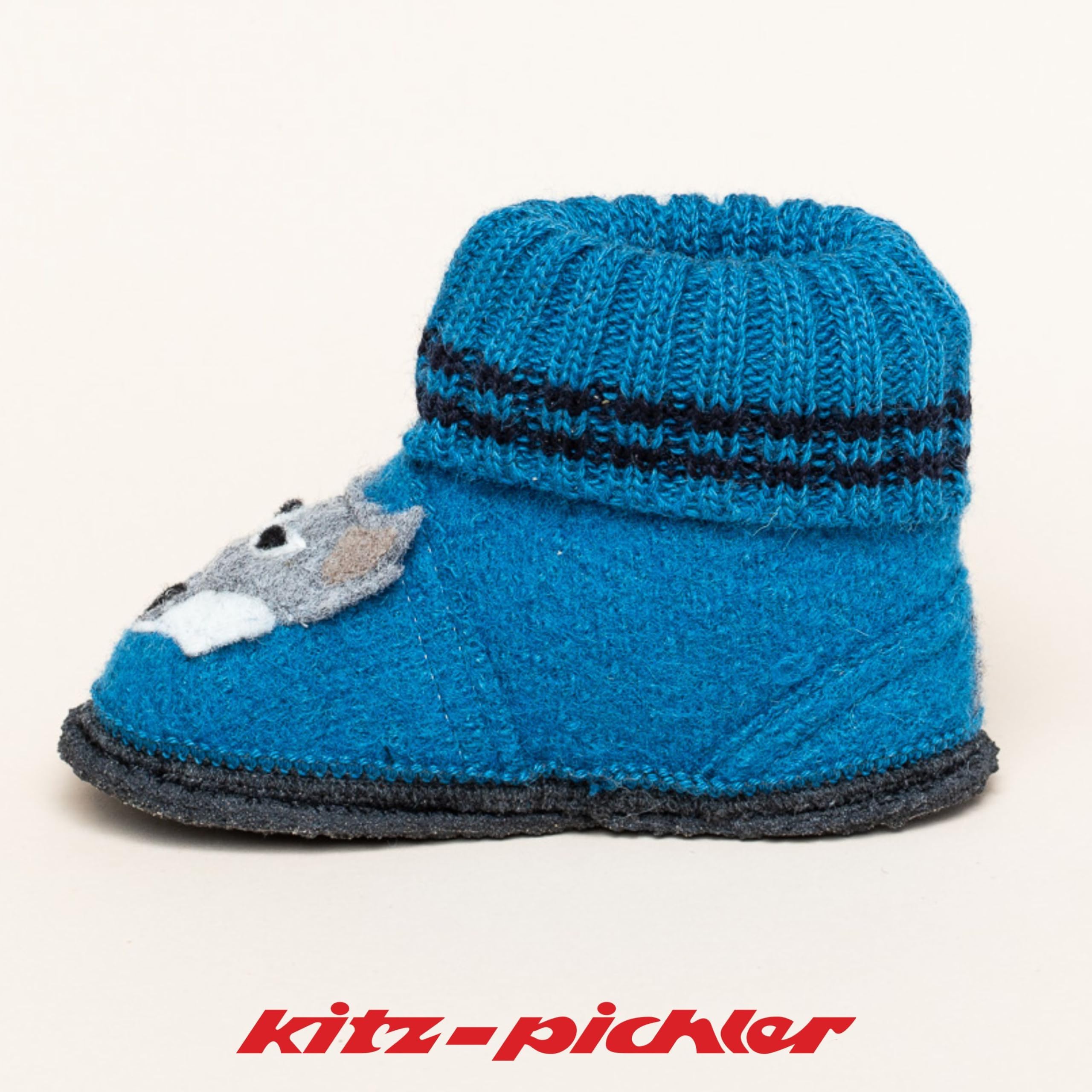 Kinder Hüttenschuh Wolf aus 100% Schurwolle | Kinderhausschuhe Made in Tirol