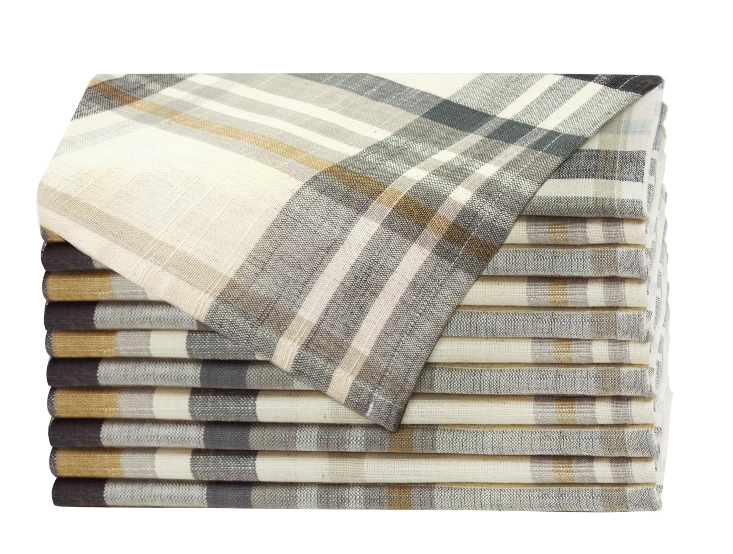 COTTON CRAFT Harvest Cloth Napkins - Set of 12 Plaid Dinner Napkins - 17x17