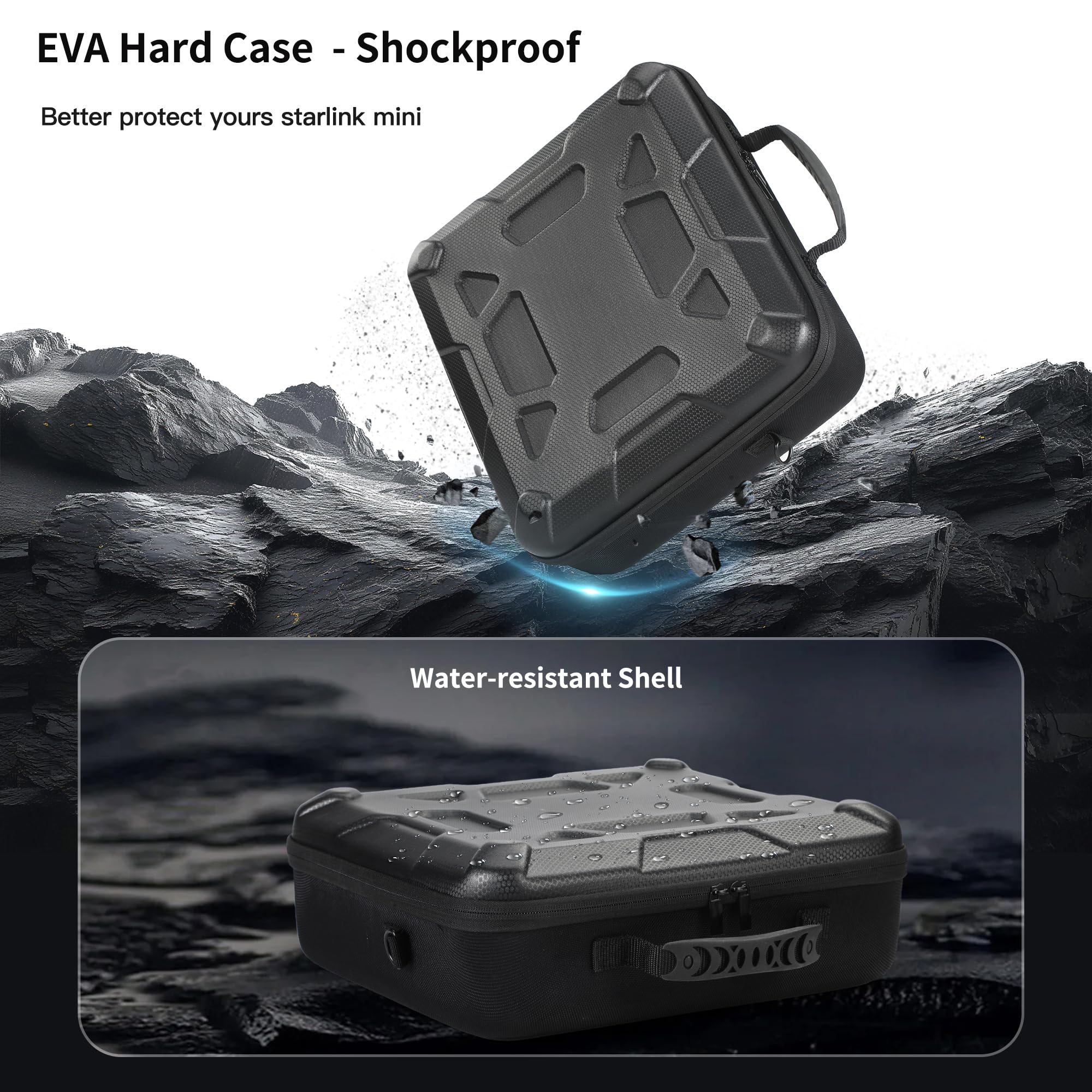 Funda rígida de viaje compatible con Starlink Mini, bolsa protectora de EVA con correa de hombro para Mini Star Link, soporte, adaptador de tubería, cables, adaptador de corriente (negro)