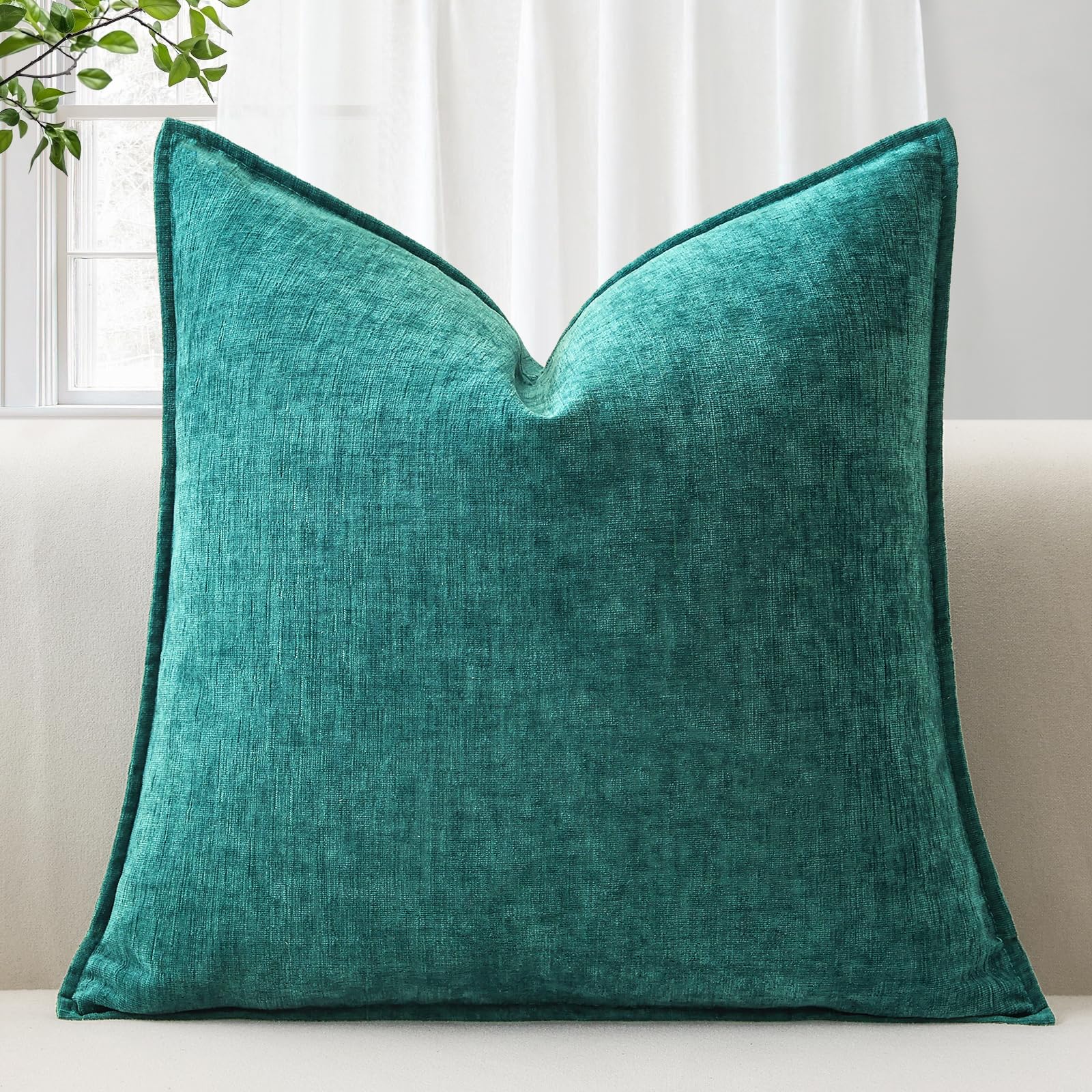 Sungeek Soft Chenille Cushion Cover 45x45cm Square Decorative Throw Pillow Cover with Stitched Edge Solid Dyed Pillow Case Cover for Home Decor Couch Sofa Bed Living Room Teal