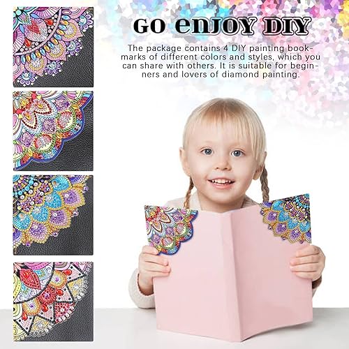 Miniatura 5 de antor Juego de 4 piezas de pintura de diamante, marcapáginas de mandala, de cuero, para manualidades, pintura de cristal con forma especial 5D por