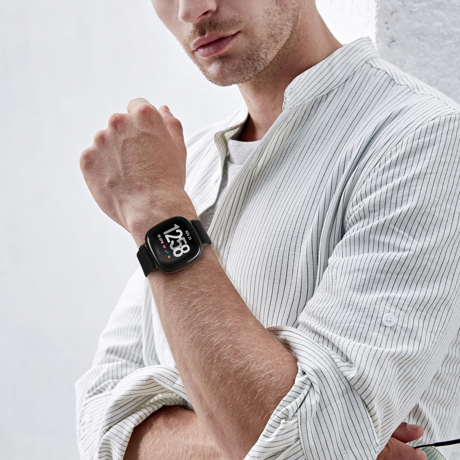 aceyoon Pasek kompatybilny z zegarkiem Fitbit Versa 4 / Fitbit Versa 3 / Fitbit Versa 2 / Fitbit Sense dla kobiet i mężczyzn, Große, Nylon, Bez perły