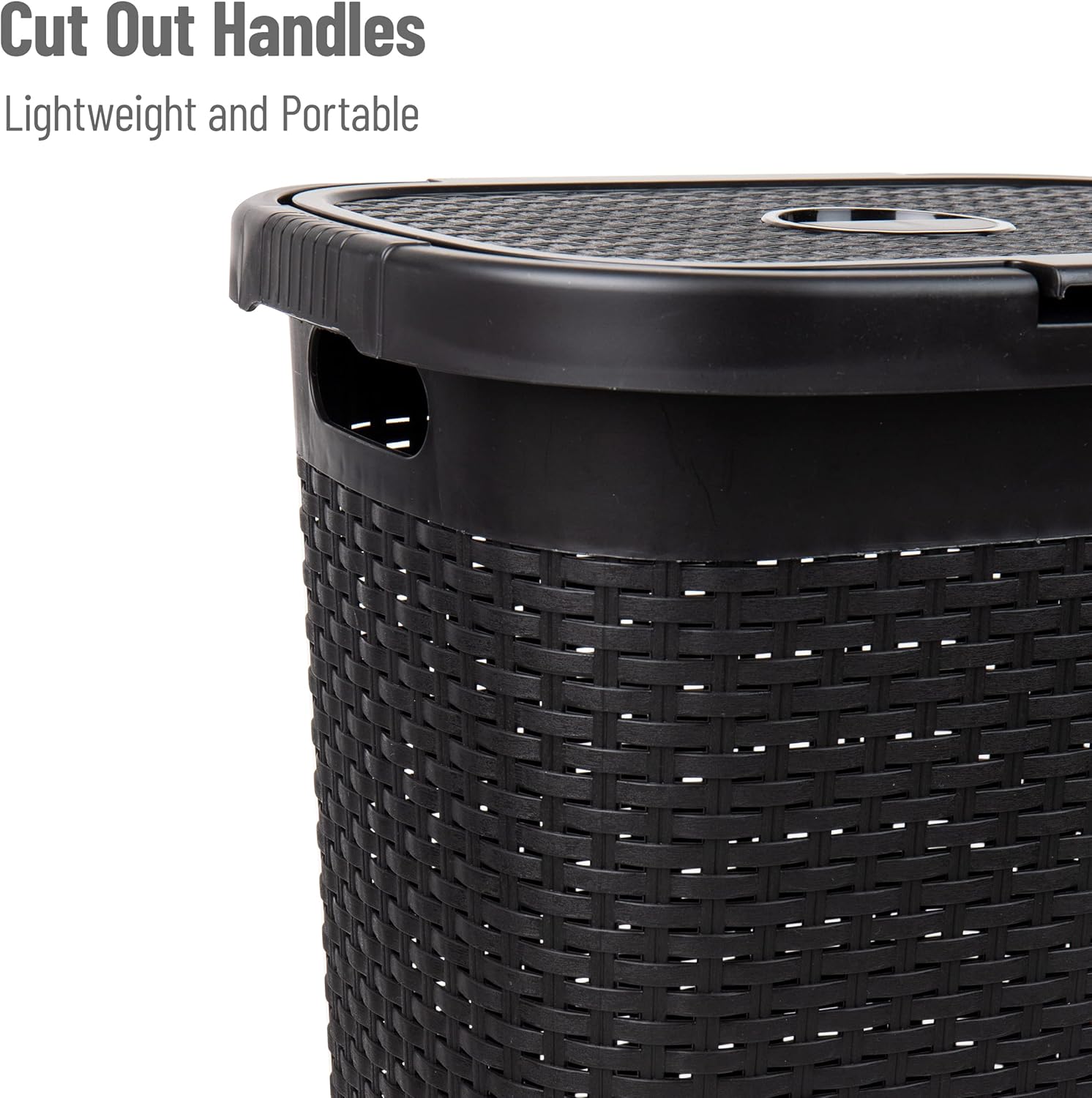 Mind Reader 50L Slim Laundry Hamper, Set of 2, Clothes Basket, Lid, Wicker Design, Plastic, 17.65"L x 13.75"W x 21"H, Black