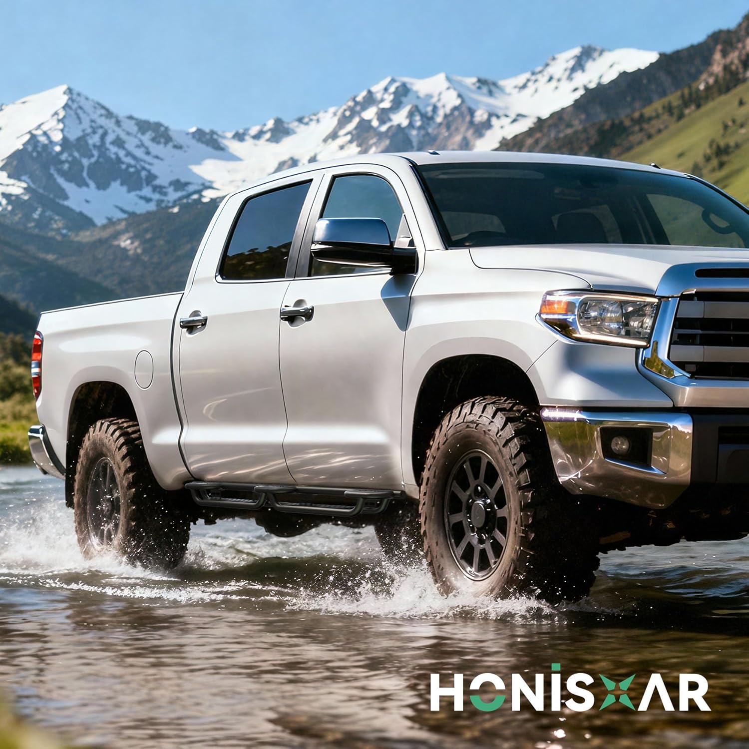 Wheel to Wheel Running Boards Fit for 2022-2026 Toyota Tundra CrewMax Cab, Three Raised Steps with Dual-Layer Layout, Heavy-Duty Non-Slip & Direct-Fit Side Steps, Nerf Bars, Black