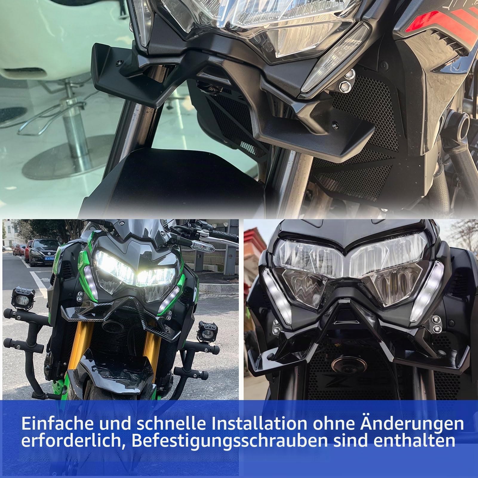 WOOGA Motorrad nackt vorderspoiler Winglet aero Dynamic Wing kit Spoiler Replacement for Ka&wa&sa&ki Z900 Z 900 Z-900 Zubehör 2020 2021 2022 2023 2024 (Kohlefaser-Look)