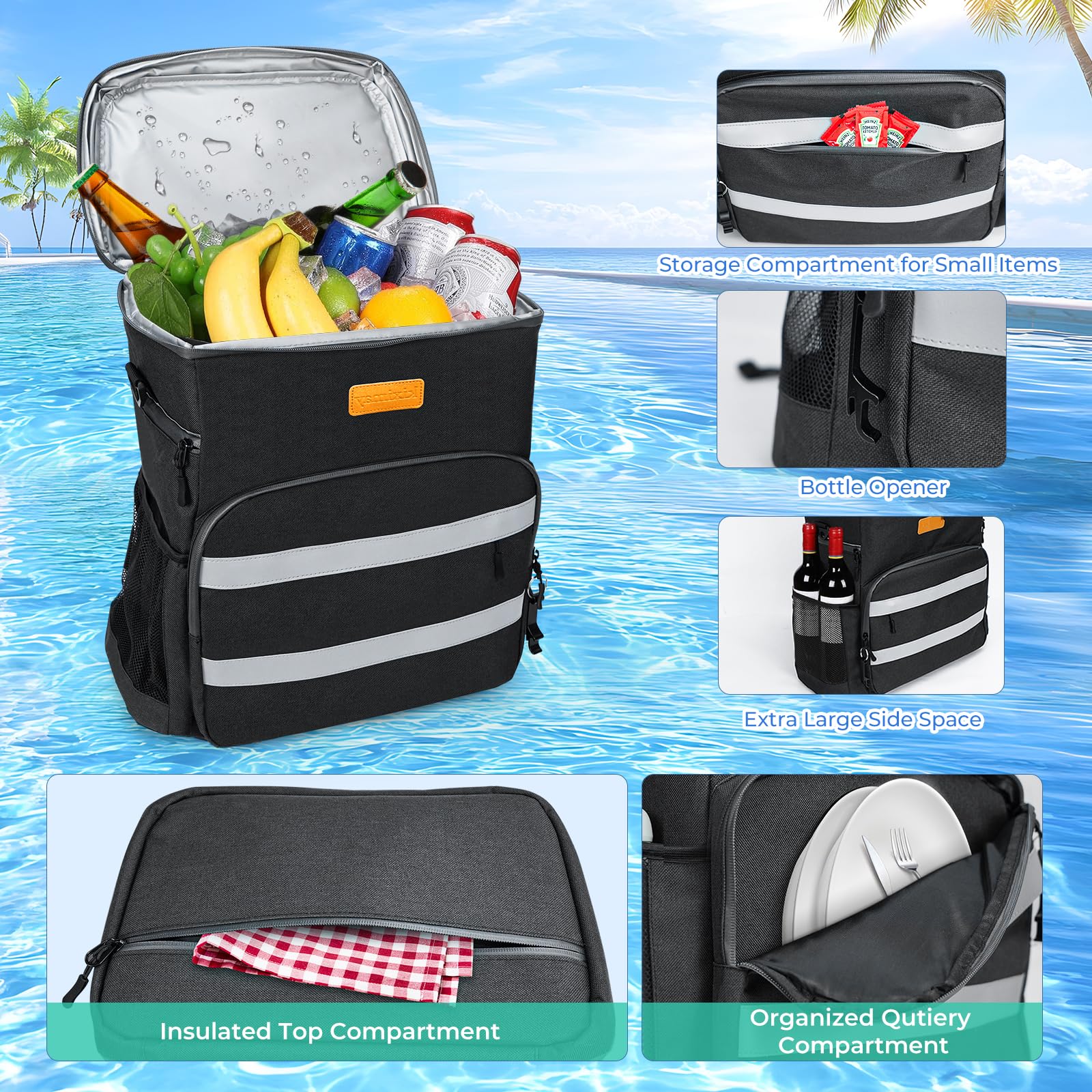 Torba chłodząca, duża, składana, 30 l, torba chłodząca na jedzenie i napoje, torba chłodząca, torba piknikowa, izolowana torba termiczna, torba chłodząca do samochodu, na plażę, piknik