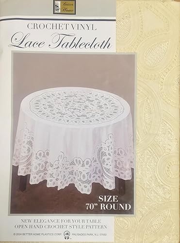 Nuevo mantel de encaje de vinilo de ganchillo, 70" redondo, hueso beige