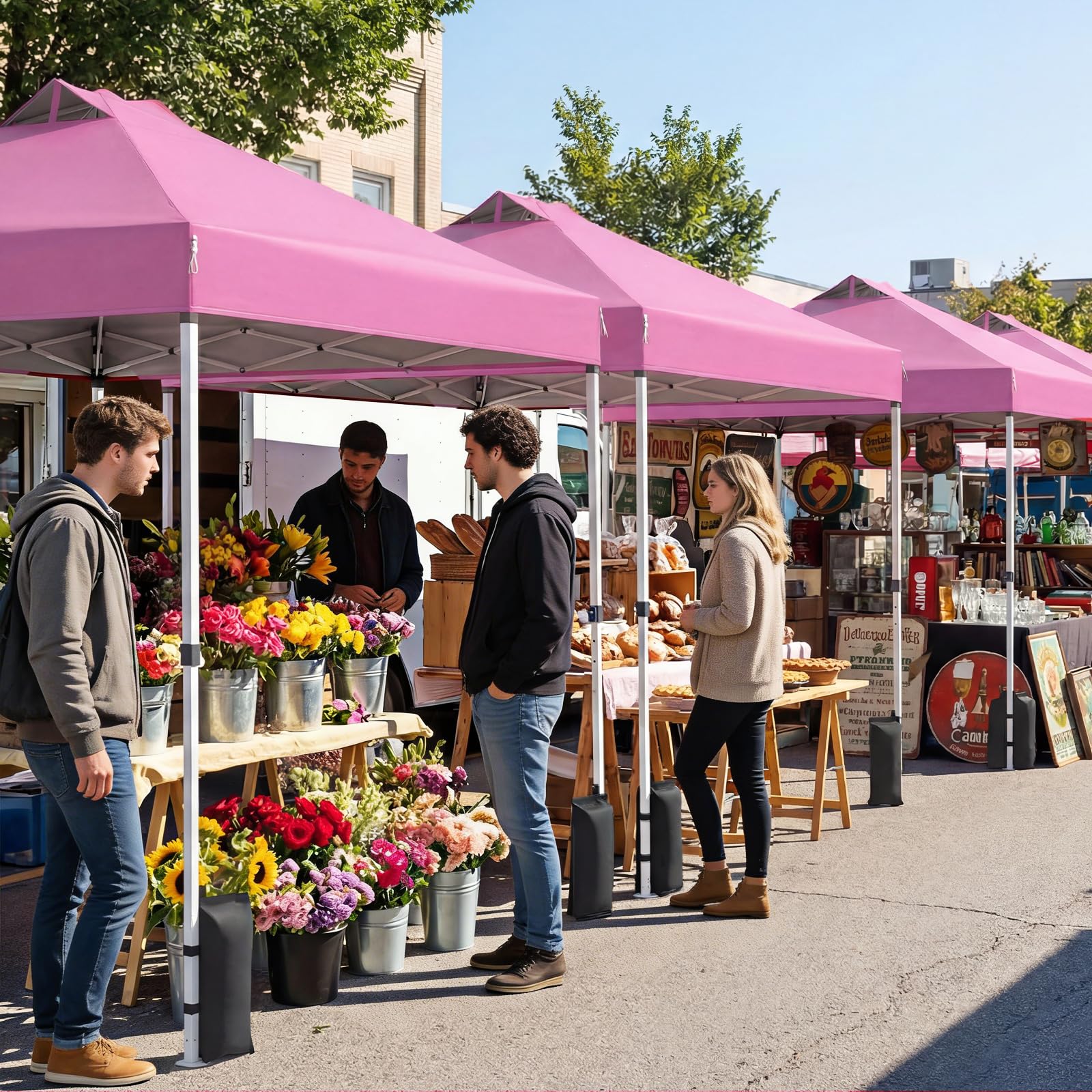 COSTWAY Pavillon 3x3m, Pop-Up Faltpavillon wasserdicht stabil Winterfest, Gartenpavillon mit 4 Sandsäcken, Heringen & Seilen, Partyzelt Sonnenschutz mit Rolltasche für Camping und Picknick (Rosa)