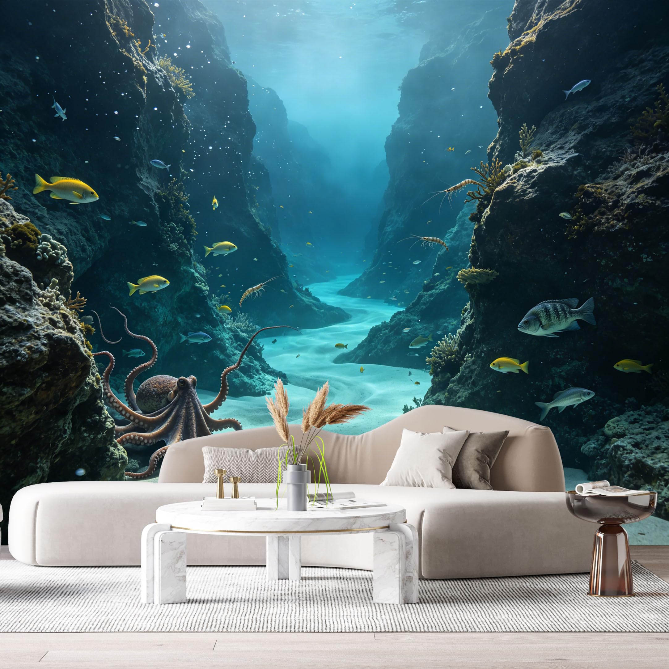 Custom Size Wall Murals Underwater Ocean Marine 3D Trompe L'Oeil Octopus Coral Reef SelfAdhesiveWall Fabric Removable Wallpaper Wall Decor for Living Room Bedroom Bathroom