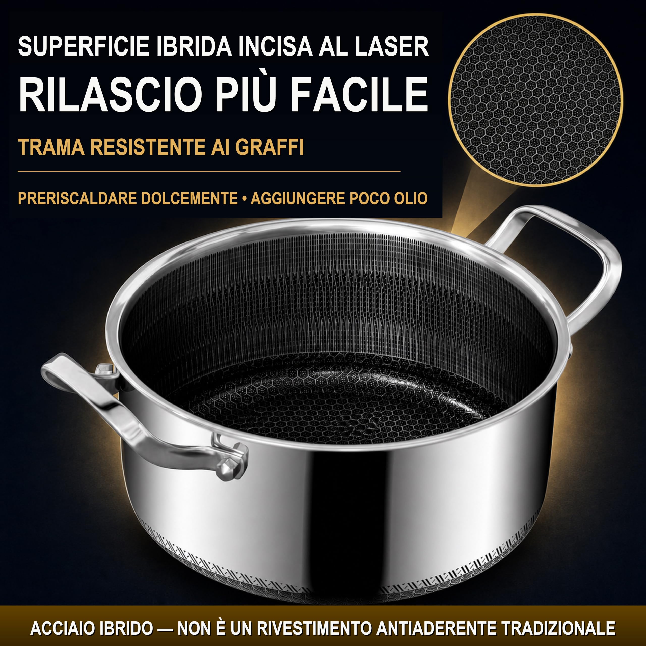 INTIGNIS® Pentola con Coperchio | Casseruola Antiaderente in Acciaio inox con Coperchio | Compatibile con l'induzione | Resistente ai Graffi | Adatta al Forno | Resistente (5 Litro)