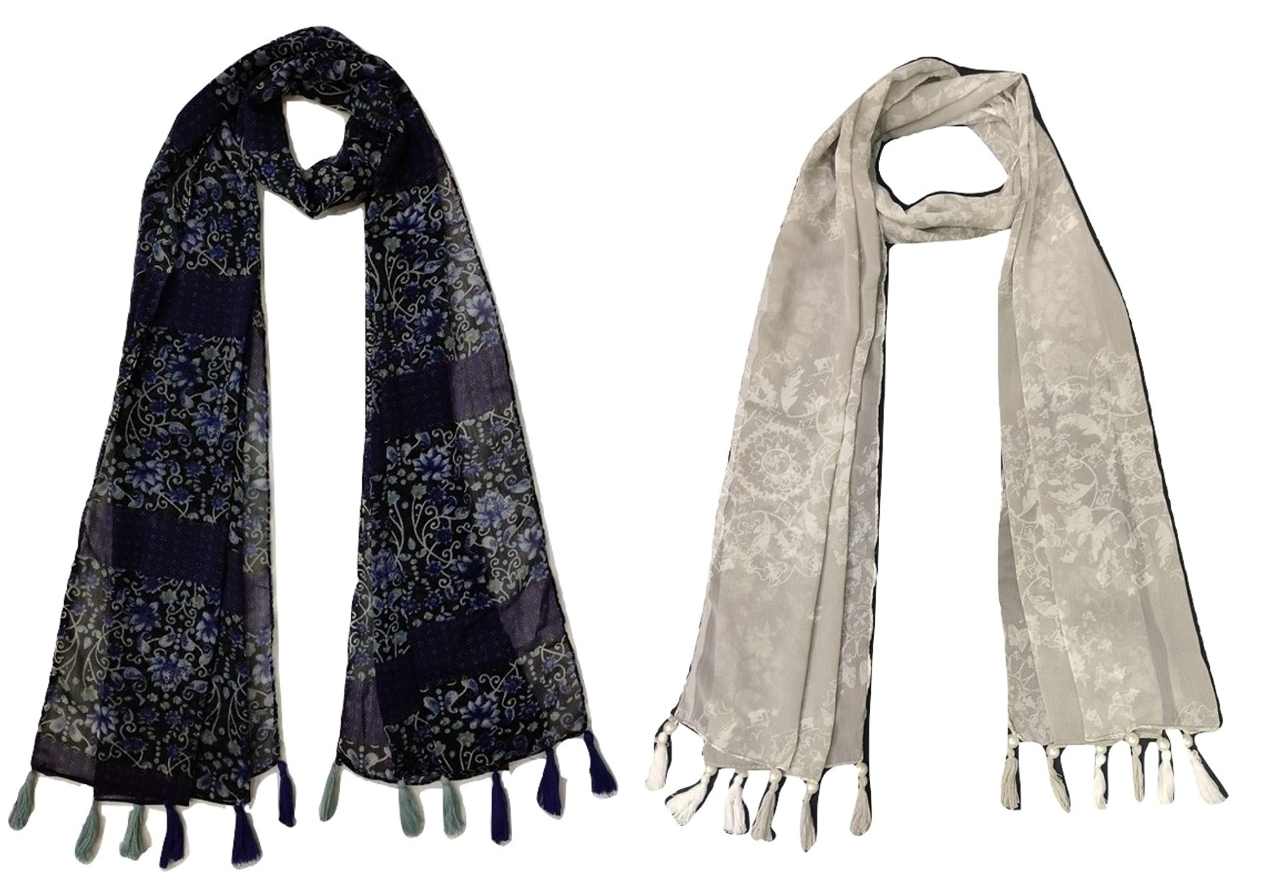 Women's Printed Chiffon Trendy Stoles, Free Size (Multicolour, S232) - Pack of 2-image-14