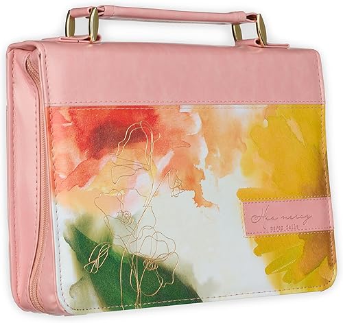 Christian Art Gifts Funda de cuero vegano para la Biblia para mujer His Mercy Never Fails - Lam. 322 Escrituras inspiradoras, bolsillos y