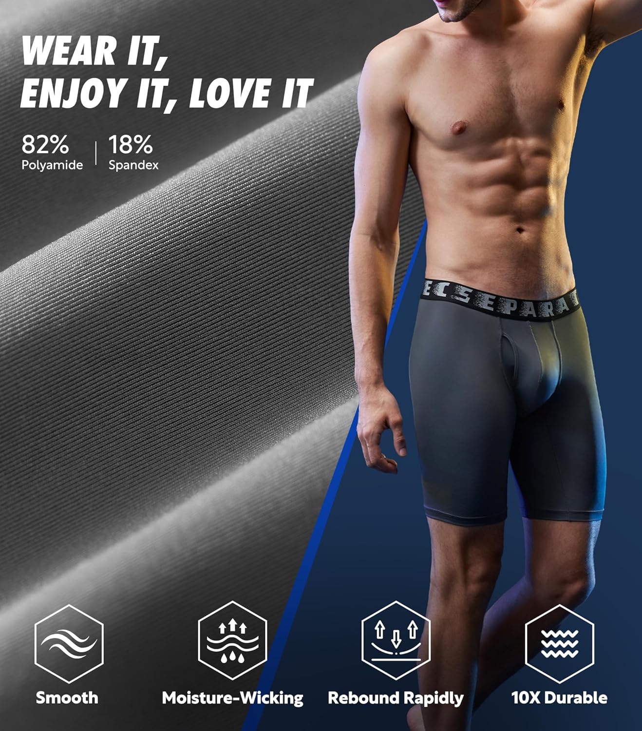 Separatec Underwear Long Leg Boxer Briefs For Men Anti Chafing & Support Separate Pouch Underwear Athletic Fit 3 Pack - Image 4