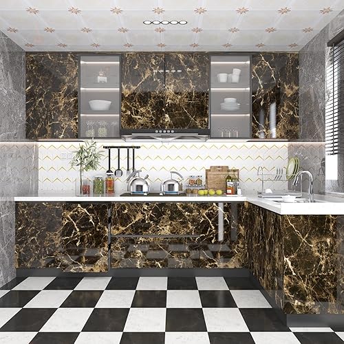 Vista 9 de AbaBoorty Papel de contacto de mármol marrón para encimera de cocina, papel de contacto para mesa de comedor, papel de mármol, papel tapiz