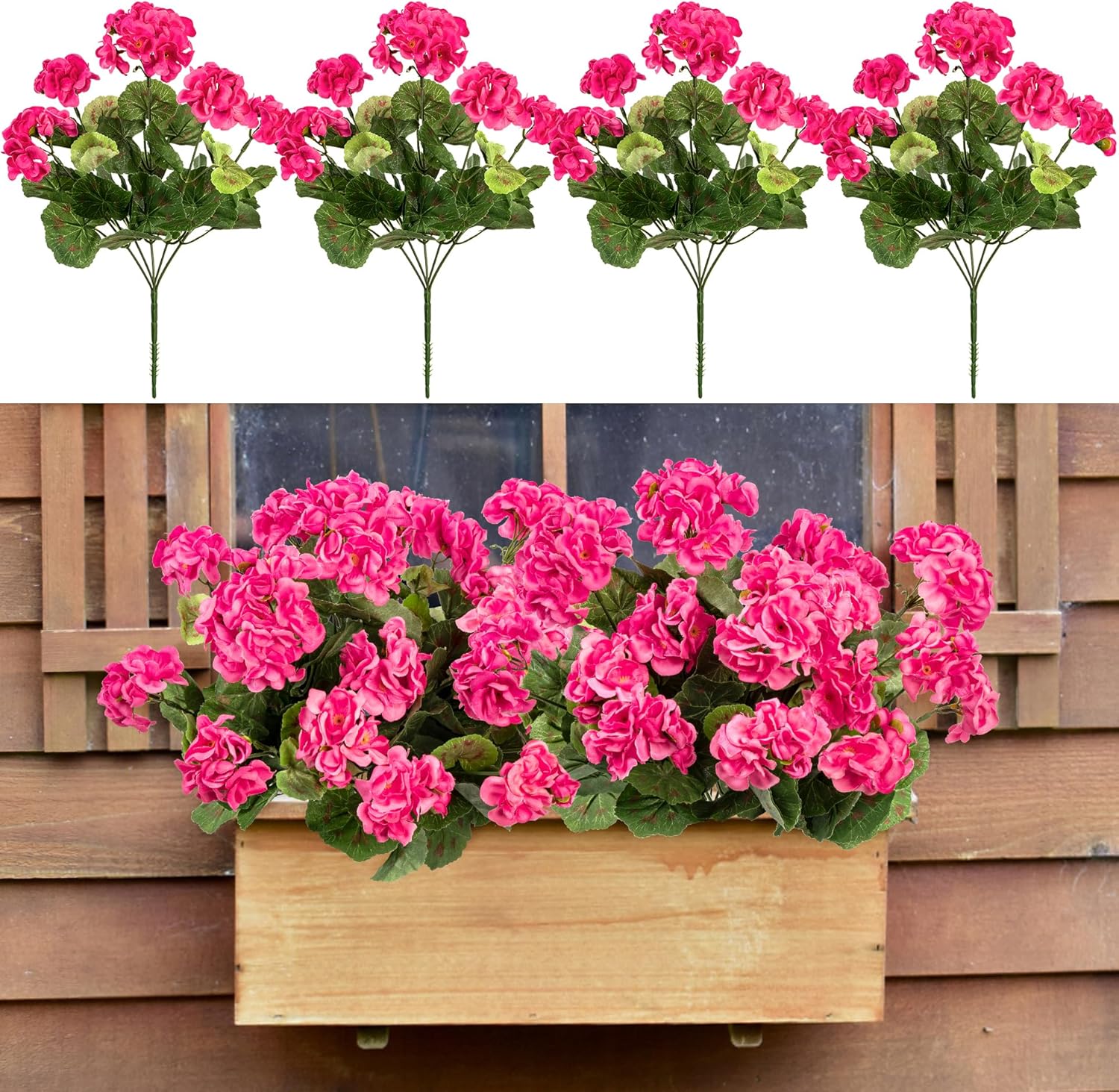 4pcs Fake Flower Artificial Geranium,Artificial Flowers for Outdoors, Geraniums Artificial Flowers Realistic,Artificial Geraniums for Outdoors Fake Plant Decoration 14.4"(Rose Red) - Image 9