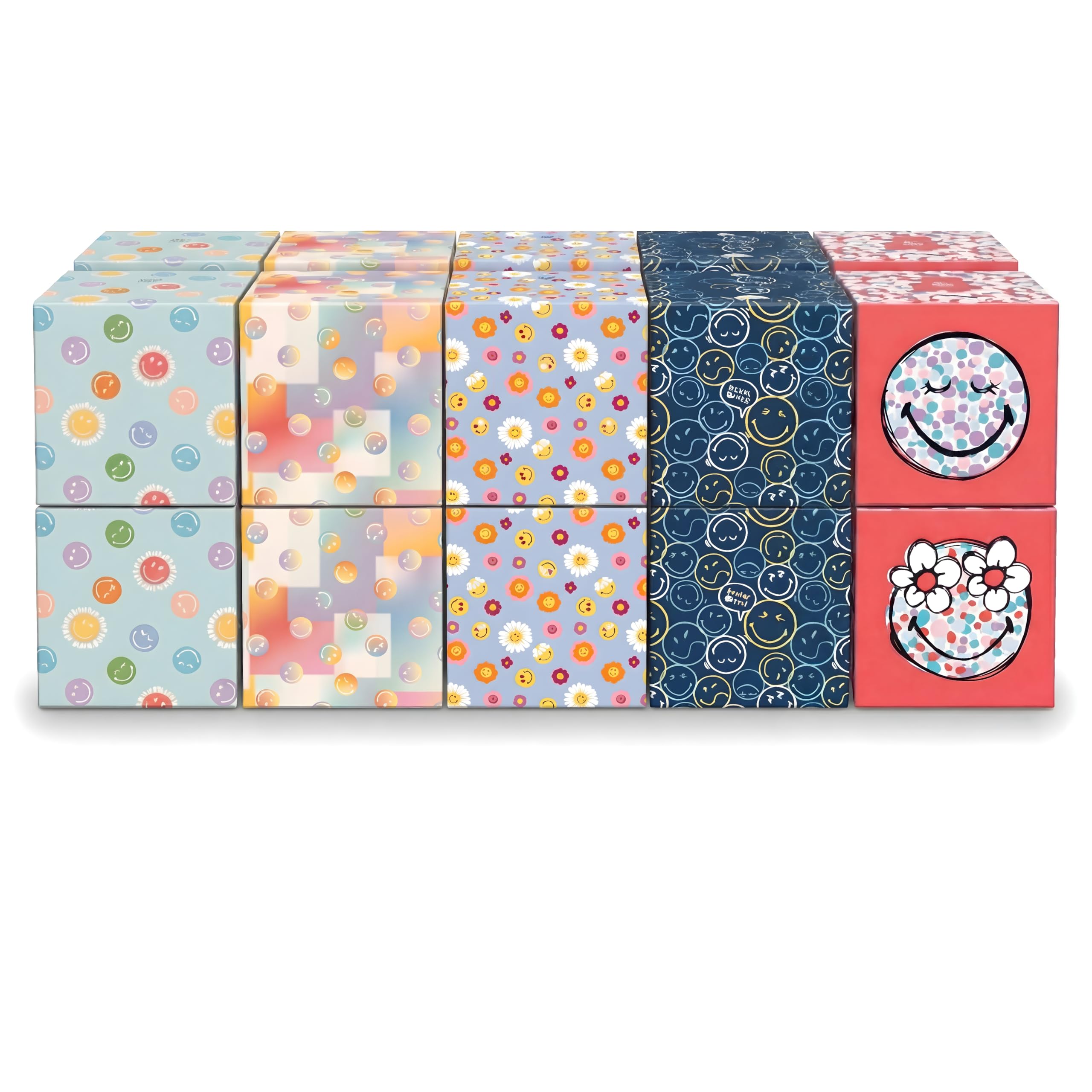 SmileyWorld - Ultra Soft Taschentücher – 20 Würfelboxen x 48 Blatt (960 Blatt gesamt) – Weich, saugstark und dekorativ – Papiertaschentücher (Mehrfarbig)