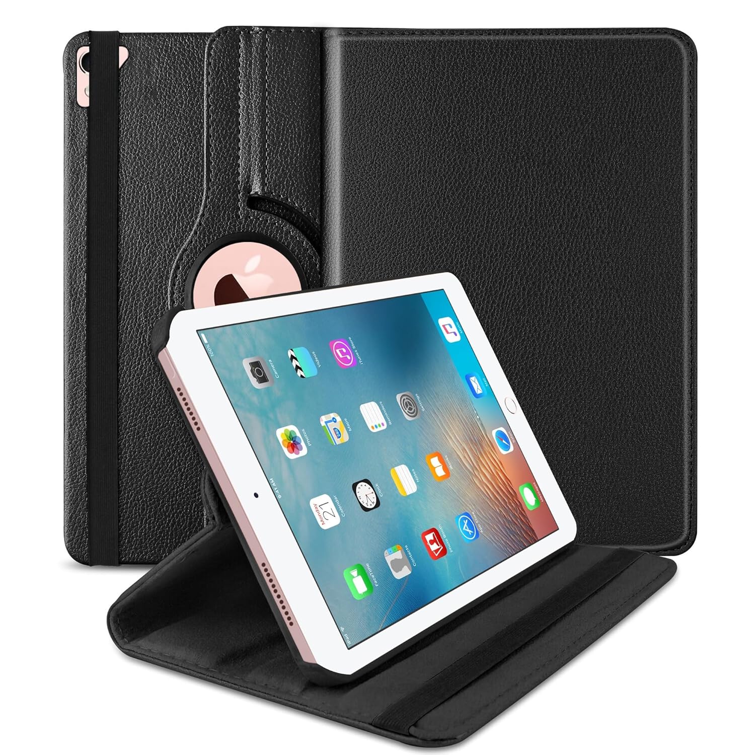 TGK Rotating Cover for iPad Pro 9.7 inches Cover 2016 Released Model A1673 A1674 A1675 MLPX2HN/A MLPW2HN/A MLPY2HN/A MLYJ2HN/A (Black) 360 Degree Leather Flip Case
