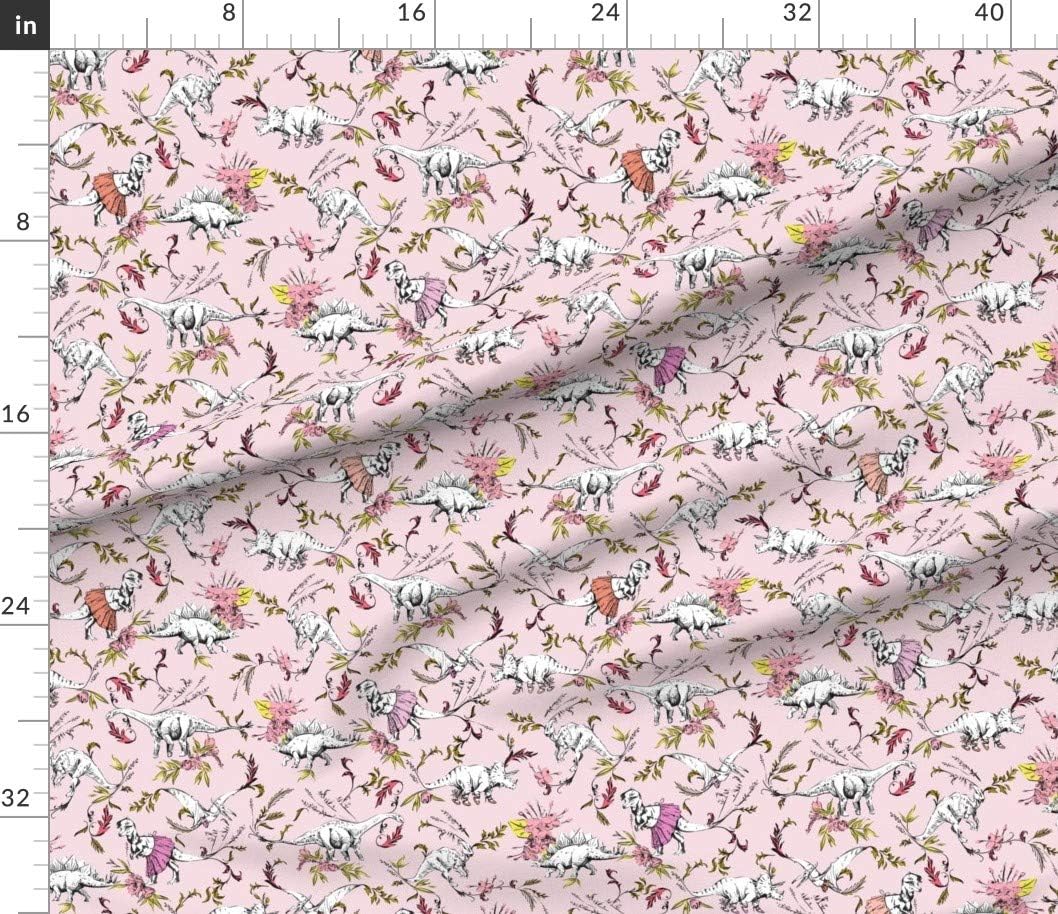 Spoonflower Fabric - Dinosaurs,Floral,Flowers,Botanic,Tutu,Ballet,Hand Drawn,Pink,Gold,t Printed on Petal Signature Cotton Fabric by The Yard - Sewing Quilting Apparel Crafts Decor