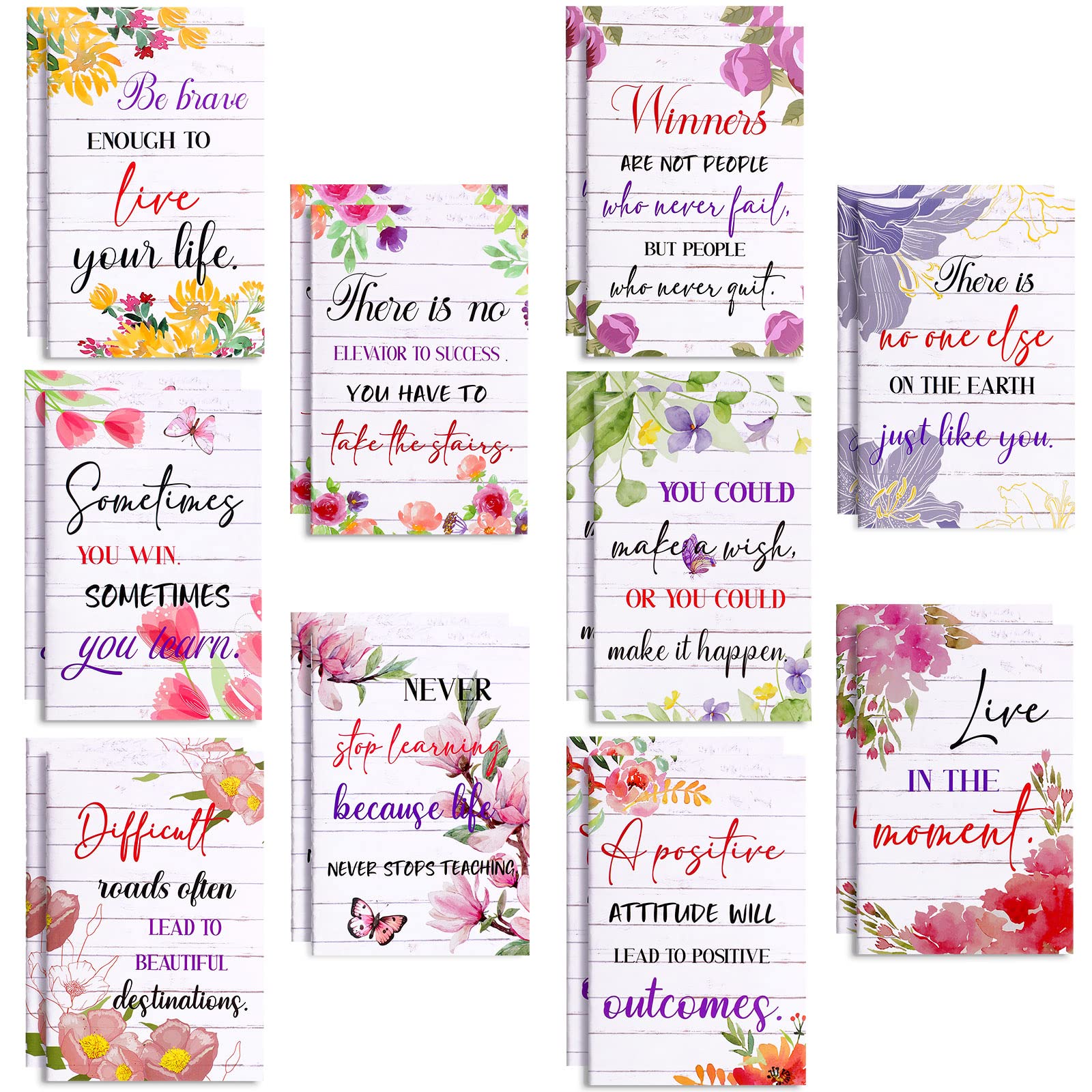 Inspirational gifts Notepads Mini Motivational Journal Notebook Bulk Small Pocket Notepads for School Office Home Travel Gift Supplies, 10 Styles(Floral Style,40 Pieces)