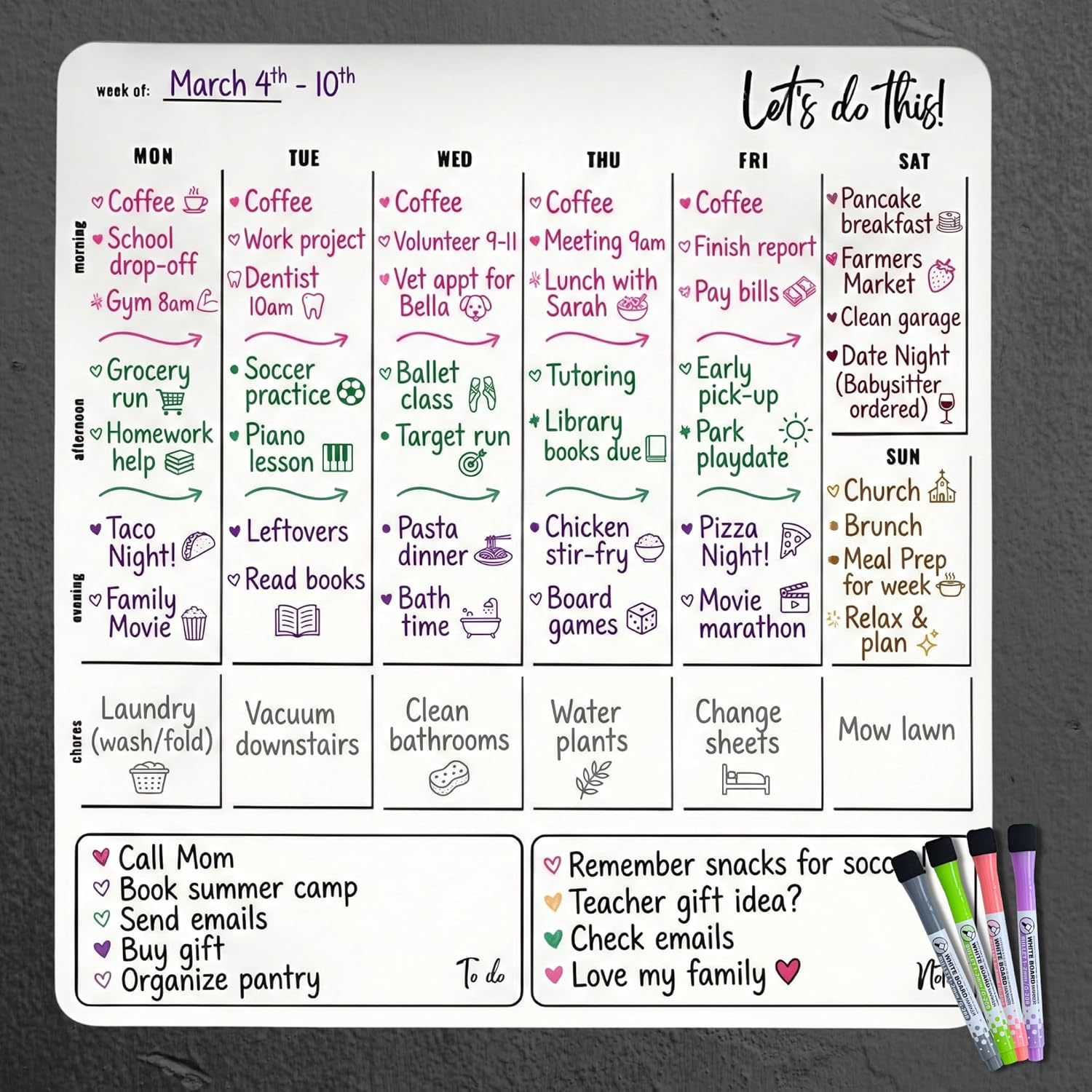 Magnetic Dry Erase Calendar for Fridge – 3 Pack Monthly Whiteboard Meal Planning Board w/4 Markers – Daily Task, Weekly Planner & Schedule Board for Refrigerator, Kitchen & Office Use