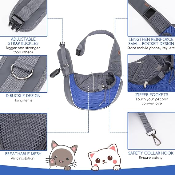 Nobleza Köpek Sling Taşıyıcı, File Ayarlanabilir Evcil Hayvan Sling Eller Serbest Yavru Köpek Askısı Taşıyıcı Küçük Orta Köpek Kedi Tavşan için (S (2,3 kg'a kadar), Mavi)