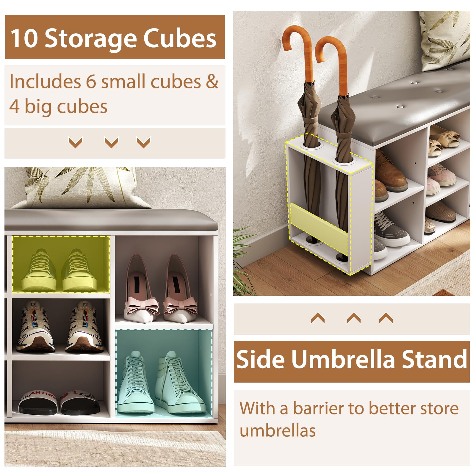 Amazon.com: Tangkula Shoe Storage Bench with Umbrella Stand, 10