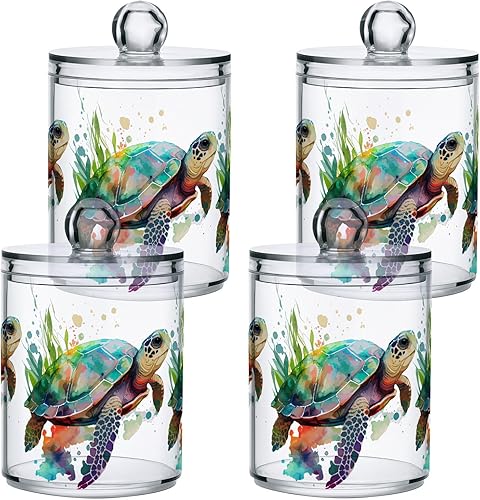 Miniatura 3 de ALAZA Paquete de 2 dispensadores de soporte Qtip para bolas de algodón, tortuga, acuarela, hisopos de algodón, almohadillas redondas de algodón,