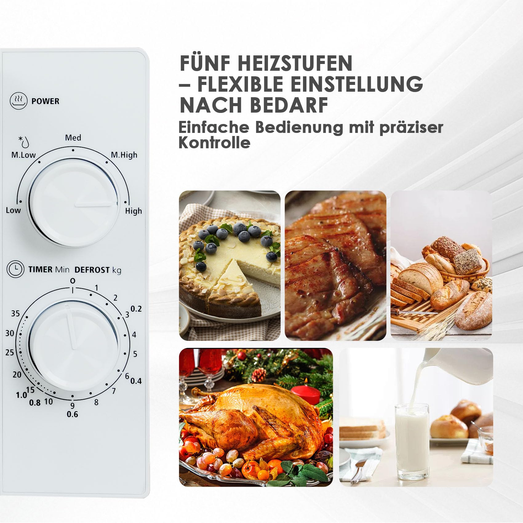 Techomey Solo Mikrowelle 20L 700W mit Drehteller 5 Leistungsstufen Schwarz