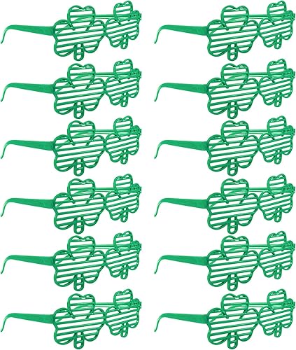 St. Patricks Day Shamrock Four Leaf Clover Green Lucky Plastic Shutter Glasses, Shades, Sunglasses, Party Props