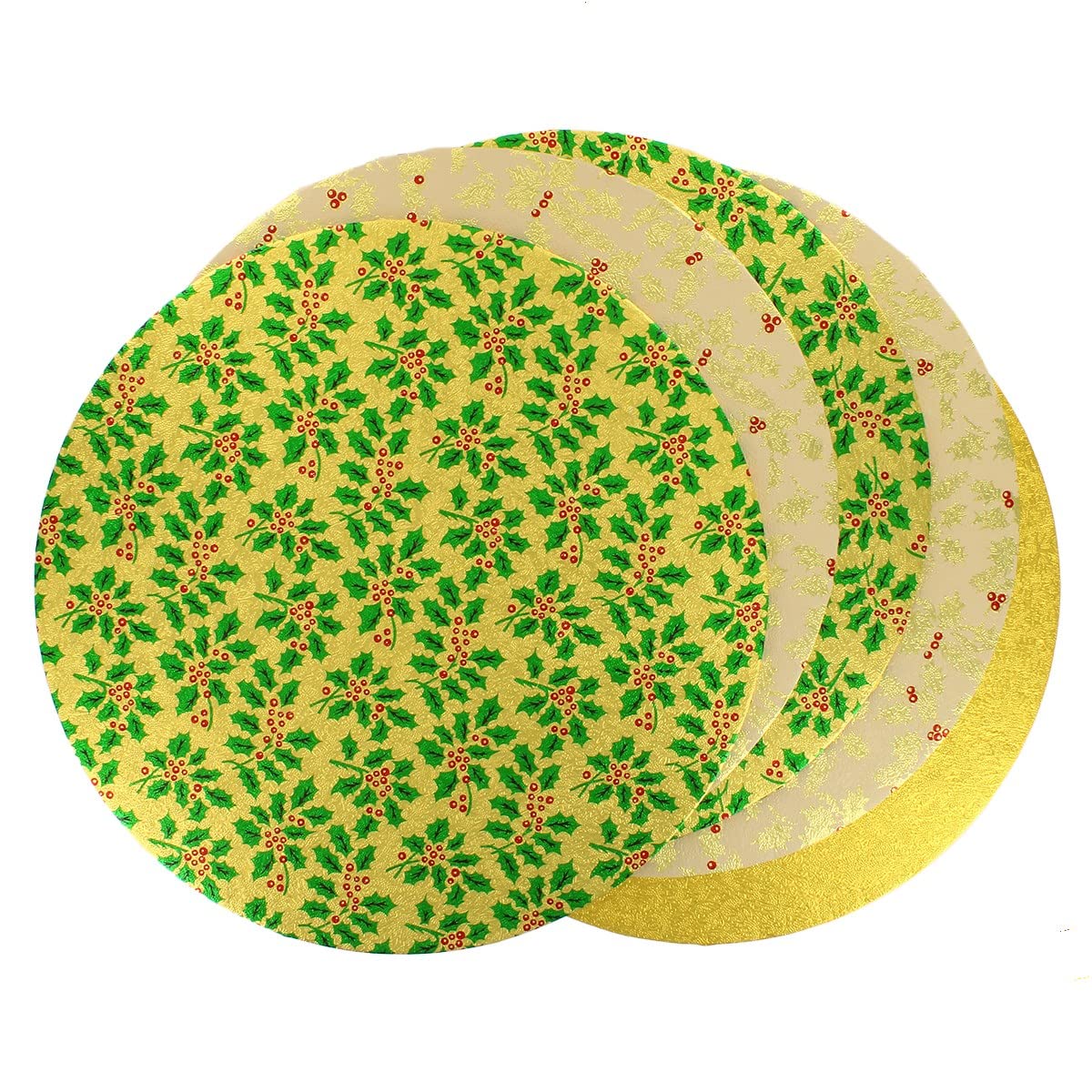 Culpitt Gold Selection Christmas Cake Boards, 10", Holly And Red Berries Festive, 3mm x 254mm - 5 Pack, 10 Inch