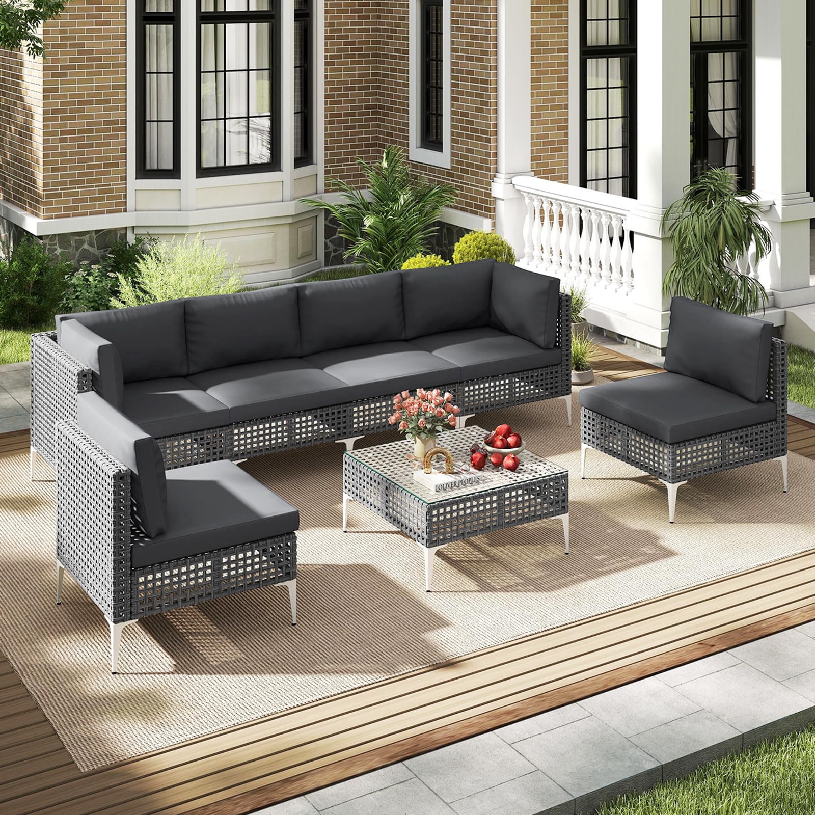 COSTWAY Lounge Möbel Outdoor, Rattan Gartenlounge mit Tisch und Kissen, frei kombinierbar, Gartenmöbel Set, Balkonmöbel, Terrassenmöbel, Sitzgarnitur, Sitzgruppe für Garten, Terrasse, Balkon