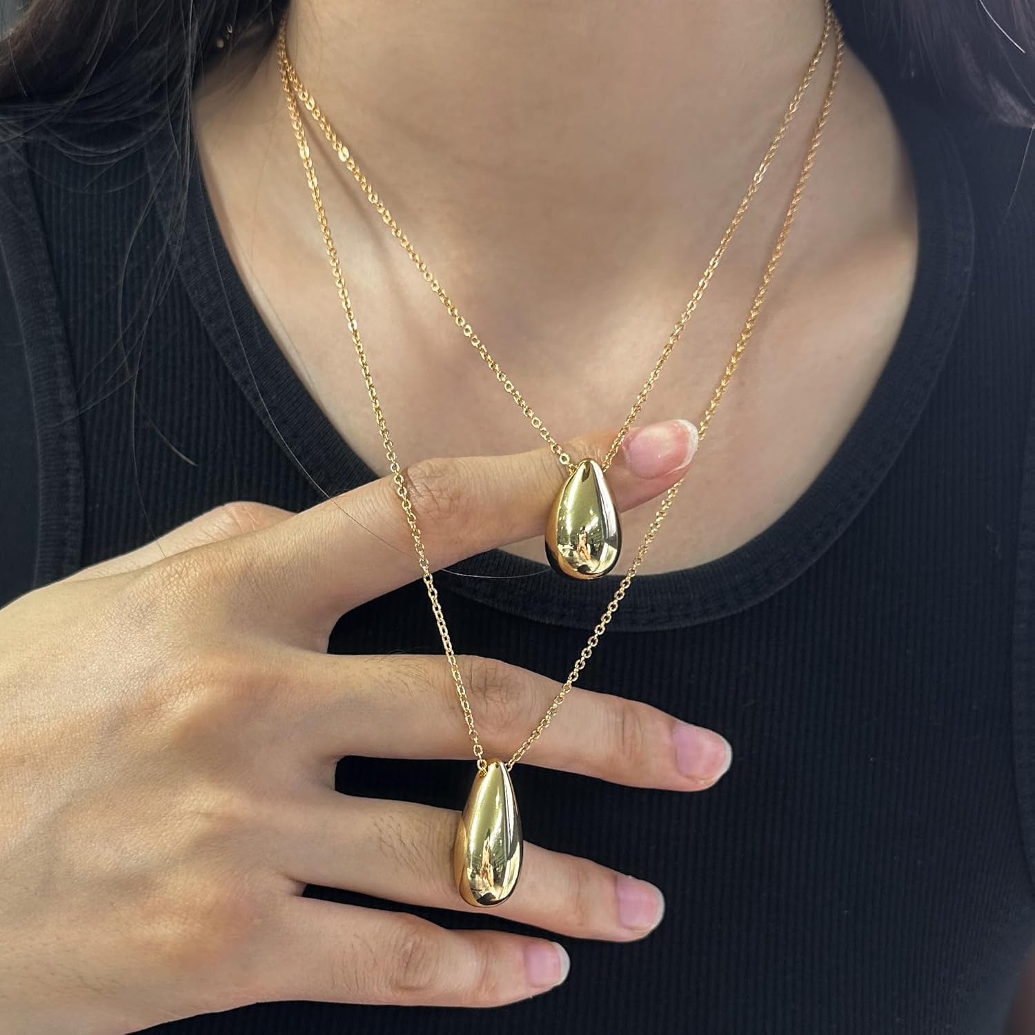 Dainty Gold Layered Necklaces for Women Chunky Teardrop Pendant Trendy Jewelry Gifts - Image 5