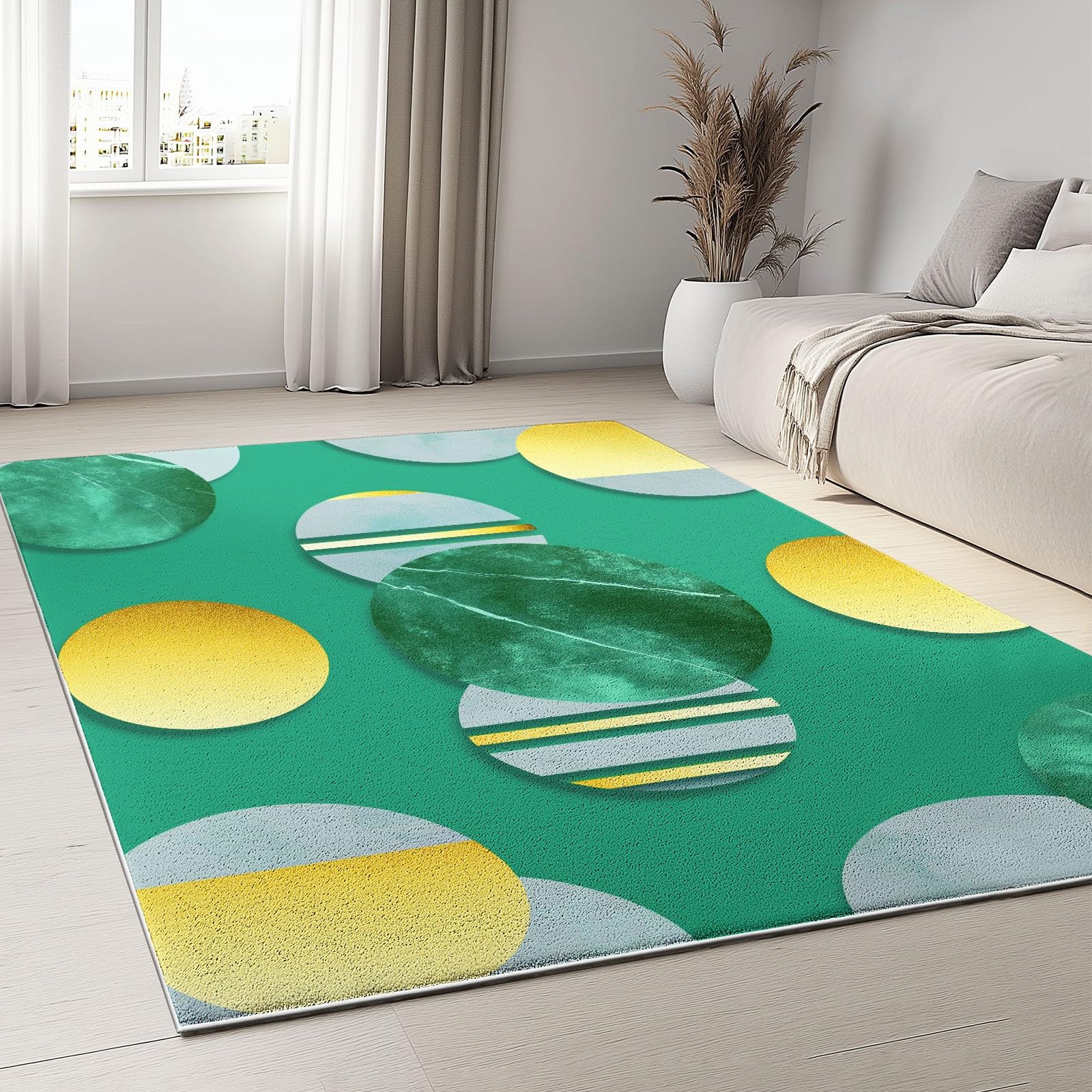 Dywan do salonu 80 x 150 cm Złota folia geometryczne paski można prać w pralce, antypoślizgowy, dywan do pokoju dziecięcego sypialnia biuro krótkie włosy, zielony