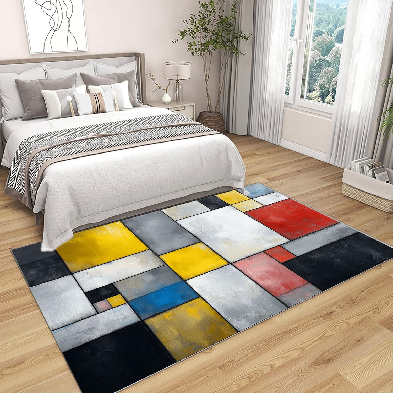 Kolorowy drukowany dywan do salonu mozaika kolorowe klocki do łazienki, kuchni (wielokolorowy)-150x180cm