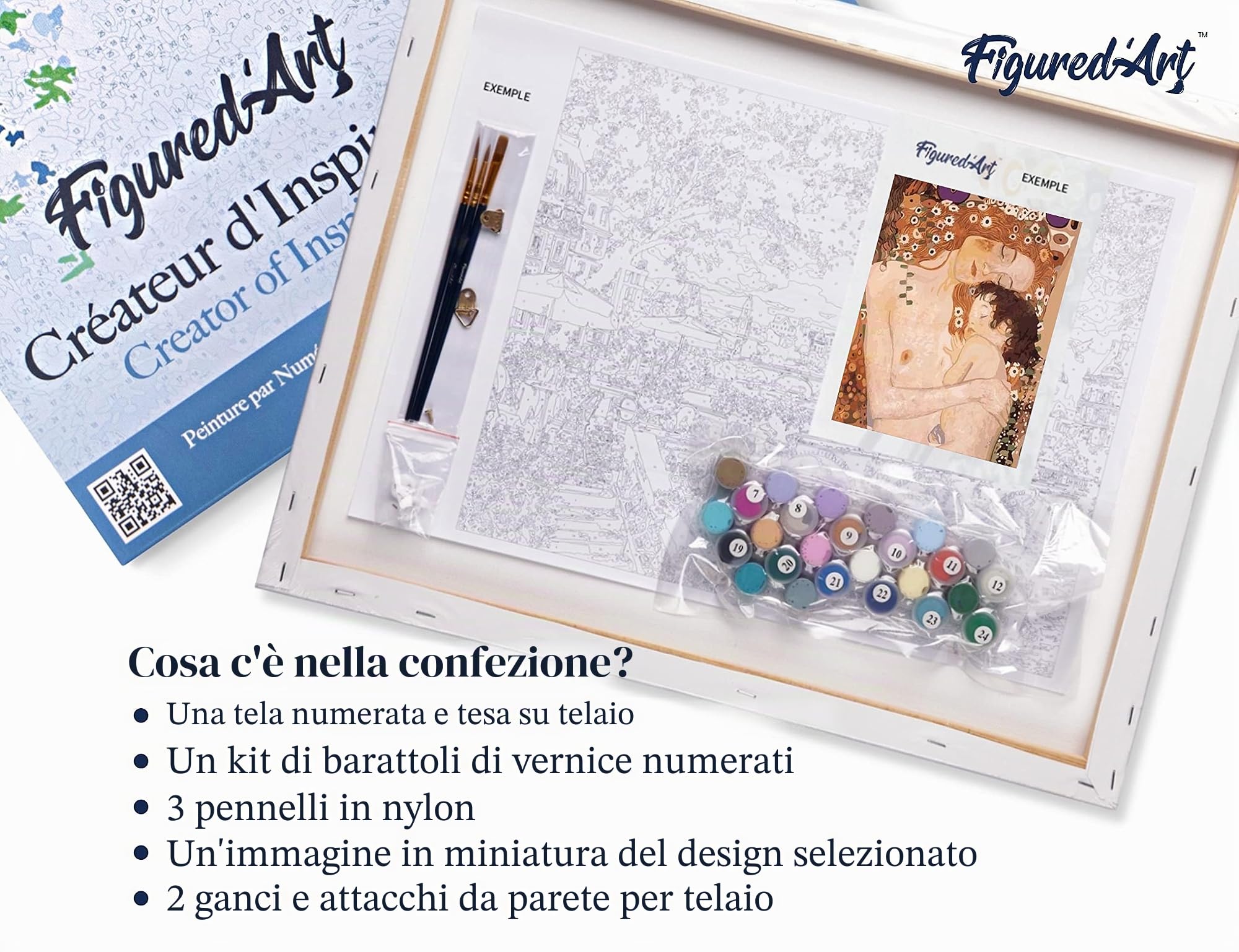 Figured'Art Dipingere con i Numeri con Telaio - Paint by Numbers Madre E Figlio, Passatempo per Adulti, Kit Completo, Hobby Creativi - Quadri fai da te 40x50cm Tela Già Incorniciata