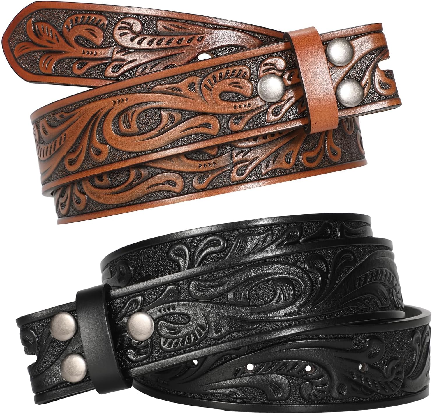 SANSTHS 2 Pack Western Belts for Men without Buckle, Cowboy Belt for Buckle Western Leather Belt Straps for Jeans - Image 5