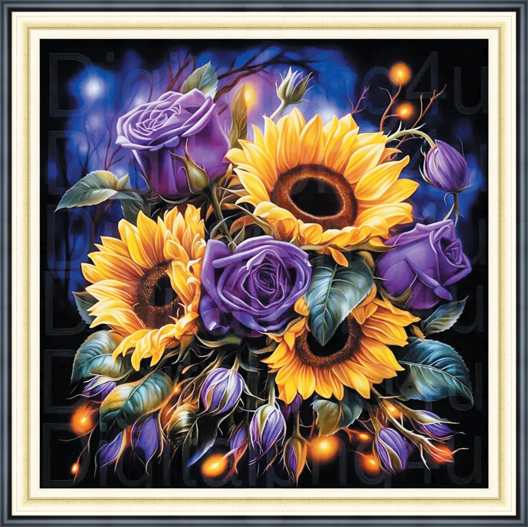 IUHUI 11 Count Stamped Cross Stitch Kits for Beginners Adults, Sunflowers Purple Roses Pre-Printed DIY 11ct Embroidery Sewing Starter Kit Needlework Easy Patterns