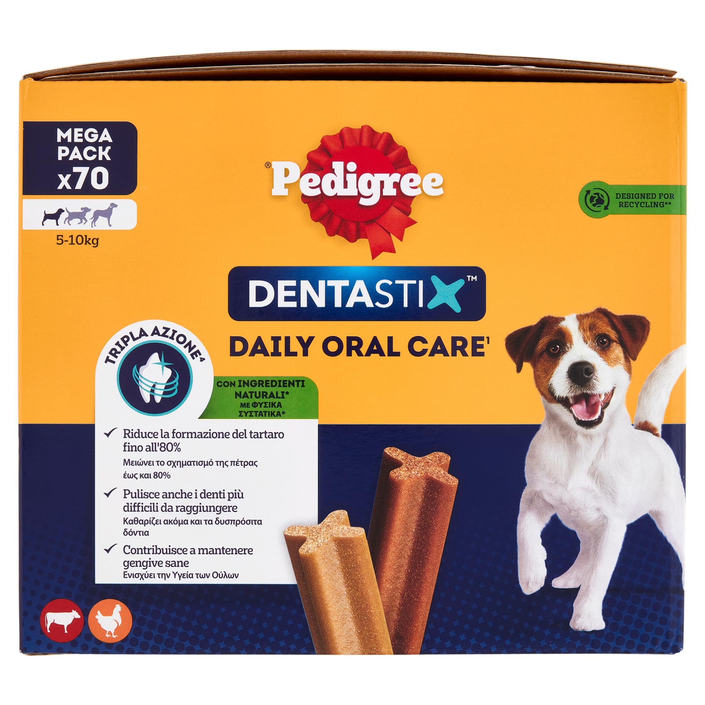 Pedigree Dentastix - Snack para higiene bucal, Perro pequeño, 5-10 kg, Paquete de 70 Varillas en Total
