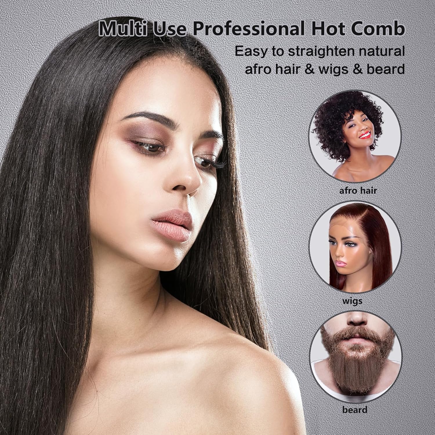 180°F-500°F Electric Hot Comb Straightener for Lace Front Wigs and African American Hair, Digital Display, Pressing Comb for Black Women