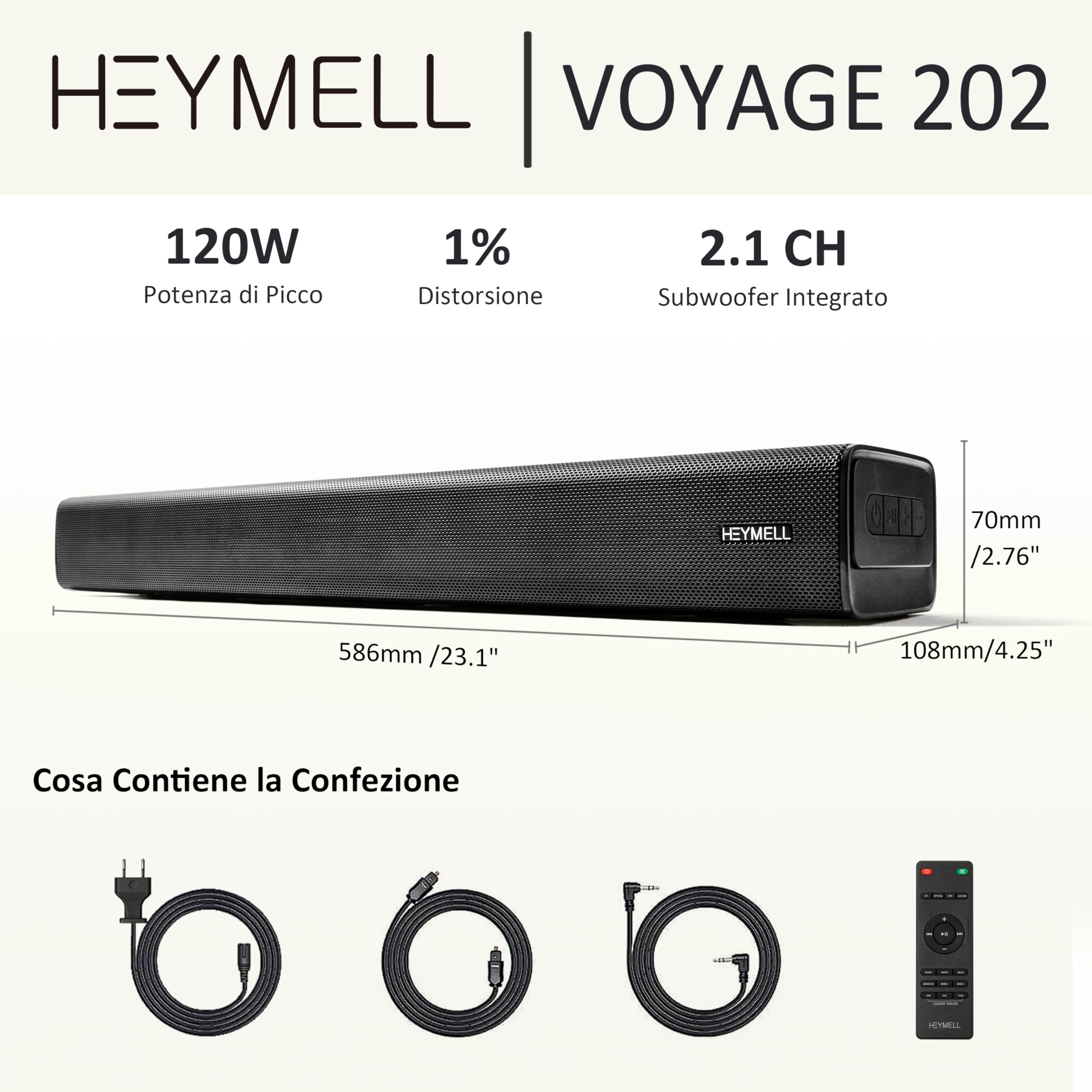 Soundbar 2.1CH Bluetooth 120W per TV Projettore - Dettaglio