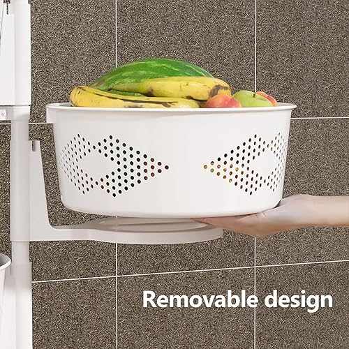 Miniatura 7 de Estante de almacenamiento de cocina redondo giratorio multicapa, estante de almacenamiento de frutas y verduras con ruedas bloqueables, estante de