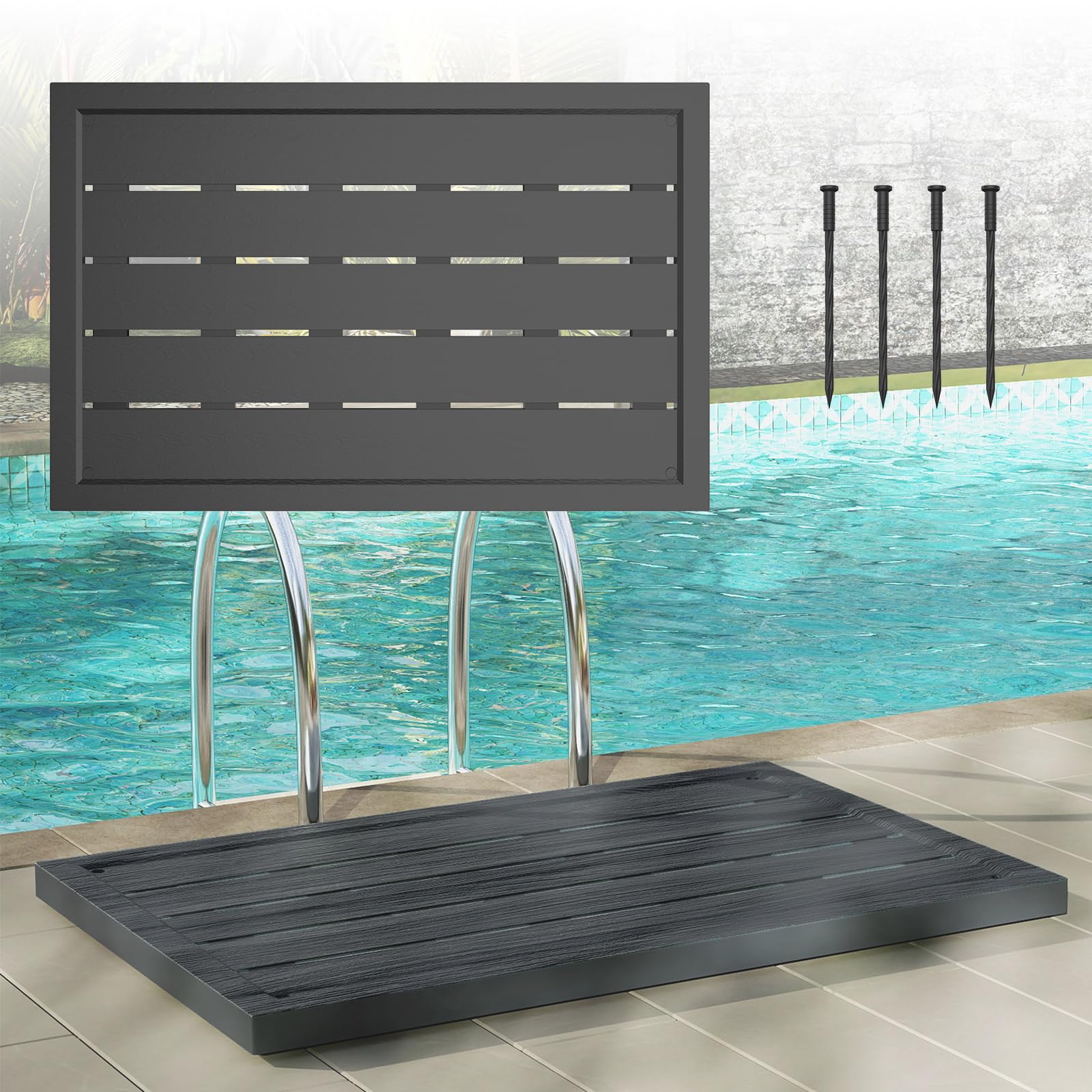 UISEBRT WPC Panneau de Sol pour Douche de Jardin, Douche, Douche, extérieur, antidérapant, Anthracite, 100 x 65 x 4 cm