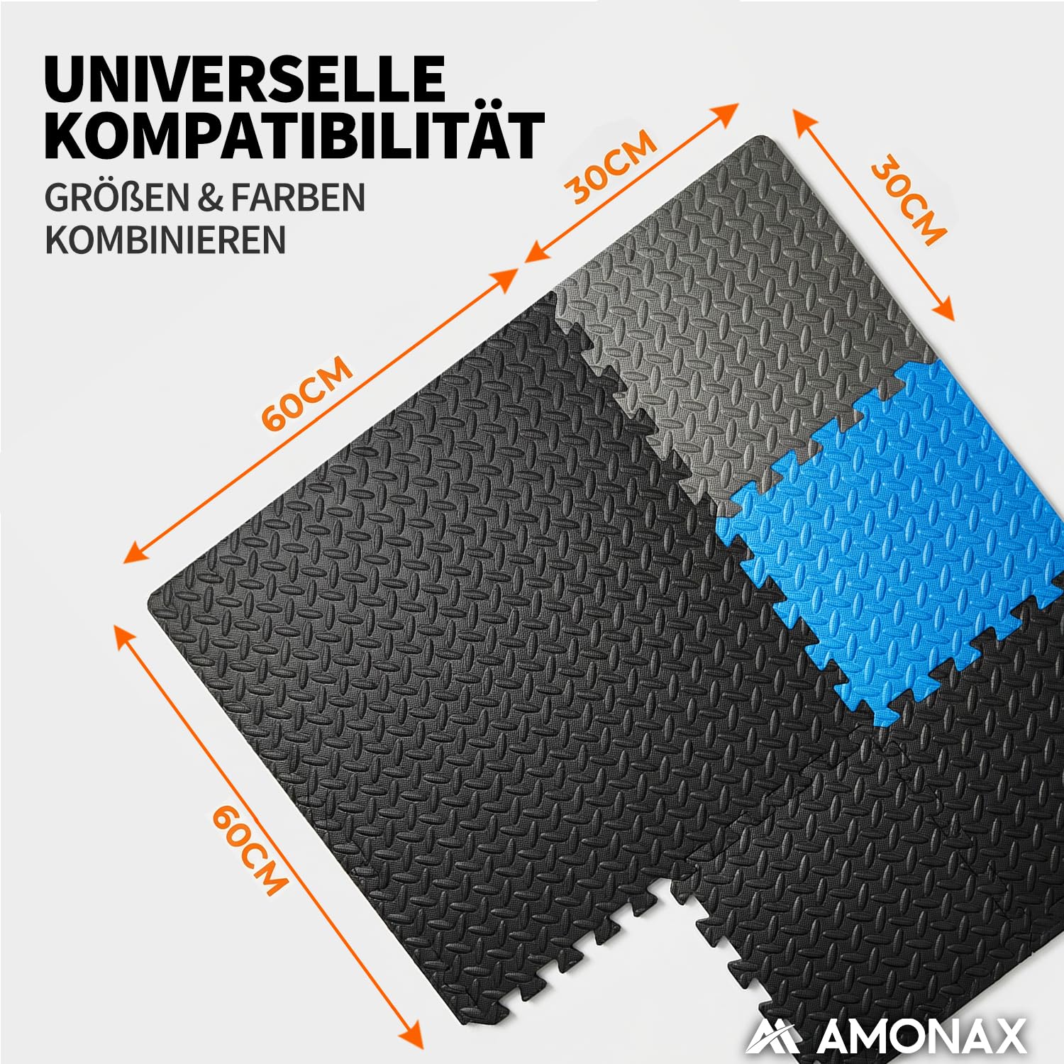Amonax Bodenschutzmatte als Fitness Puzzlematte, 30 x 30 cm für Home Gym | Modulare Bodenmatten für Pool, Garage und Trainingsbereiche zu Hause, als Schutzunterlage für Fitnessgeräte und Sportzubehör