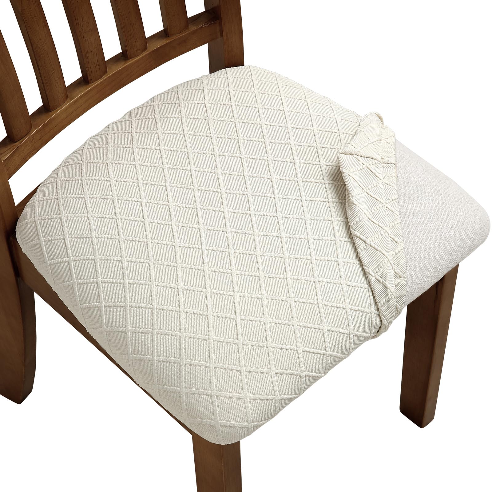 Fundas elásticas para asiento de silla de comedor, fundas de asiento extraíbles y lavables para asiento de cocina, fundas de cojín protectoras (4, beige)