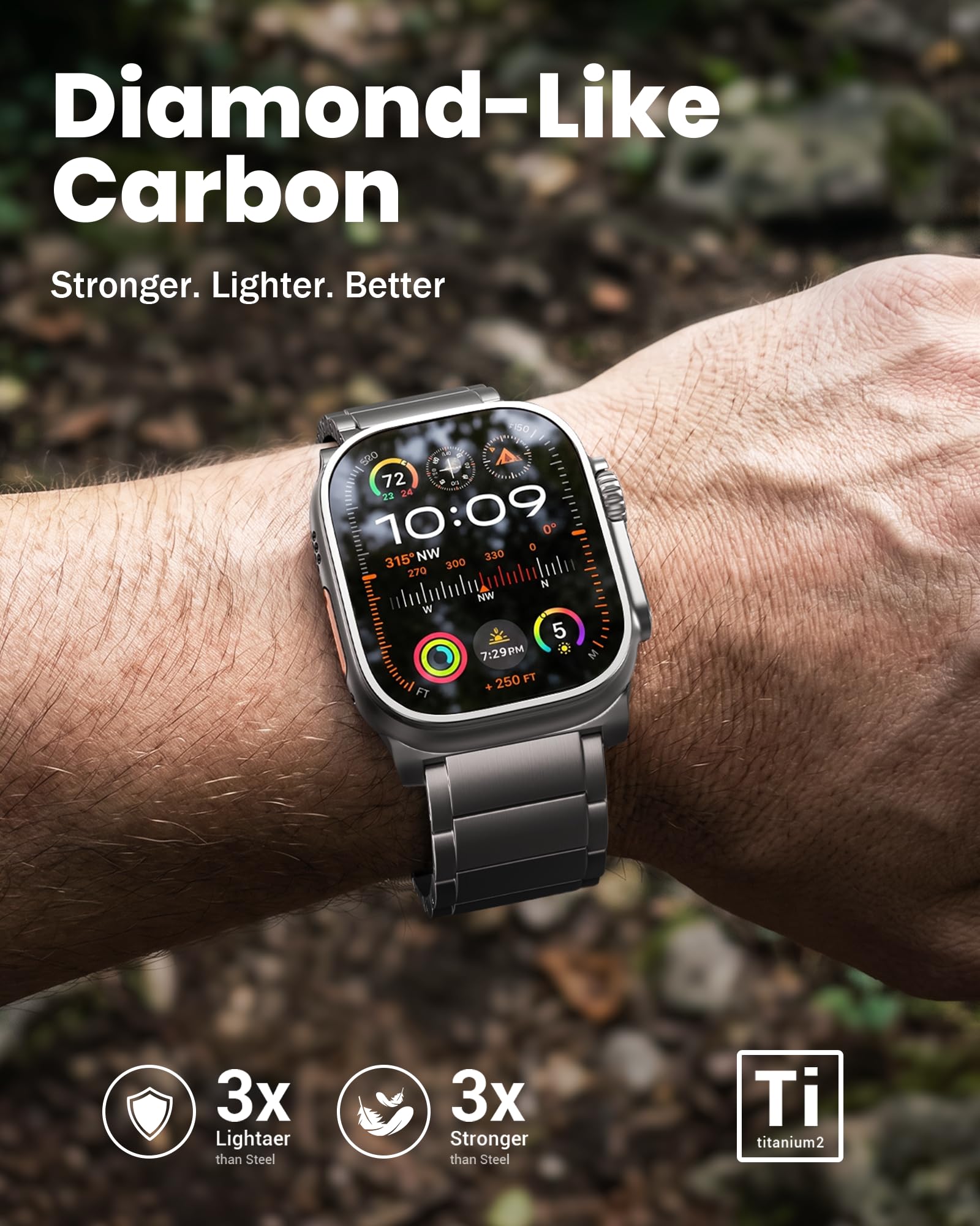 LULULOOK Titan Armband für Apple Watch Ultra 3/2/1 Armband 49mm, DLC Titanium Grad 2 Ersatzarmbänder für iWatch Serie SE3 11 10 9 8 7 SE 6 5 4 3 2 1 46mm 45mm 44mm 42mm(Serie 3 2 1)