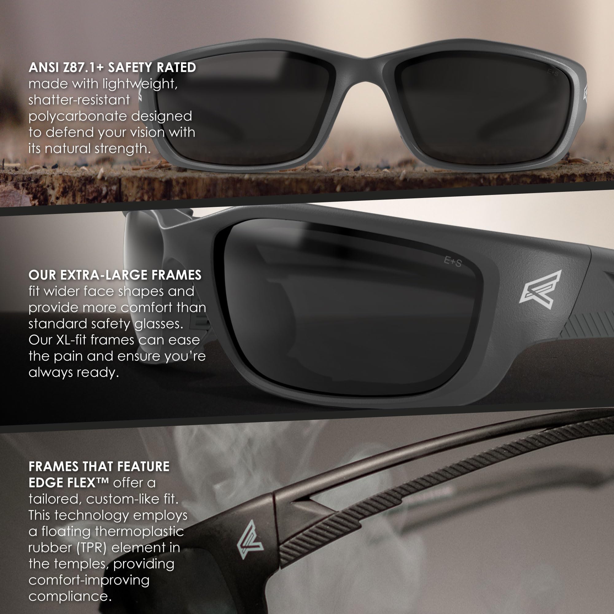 Edge Eyewear SK-XL116 Kazbek XL okulary ochronne, czarne z przydymioną soczewką, okulary ochronne