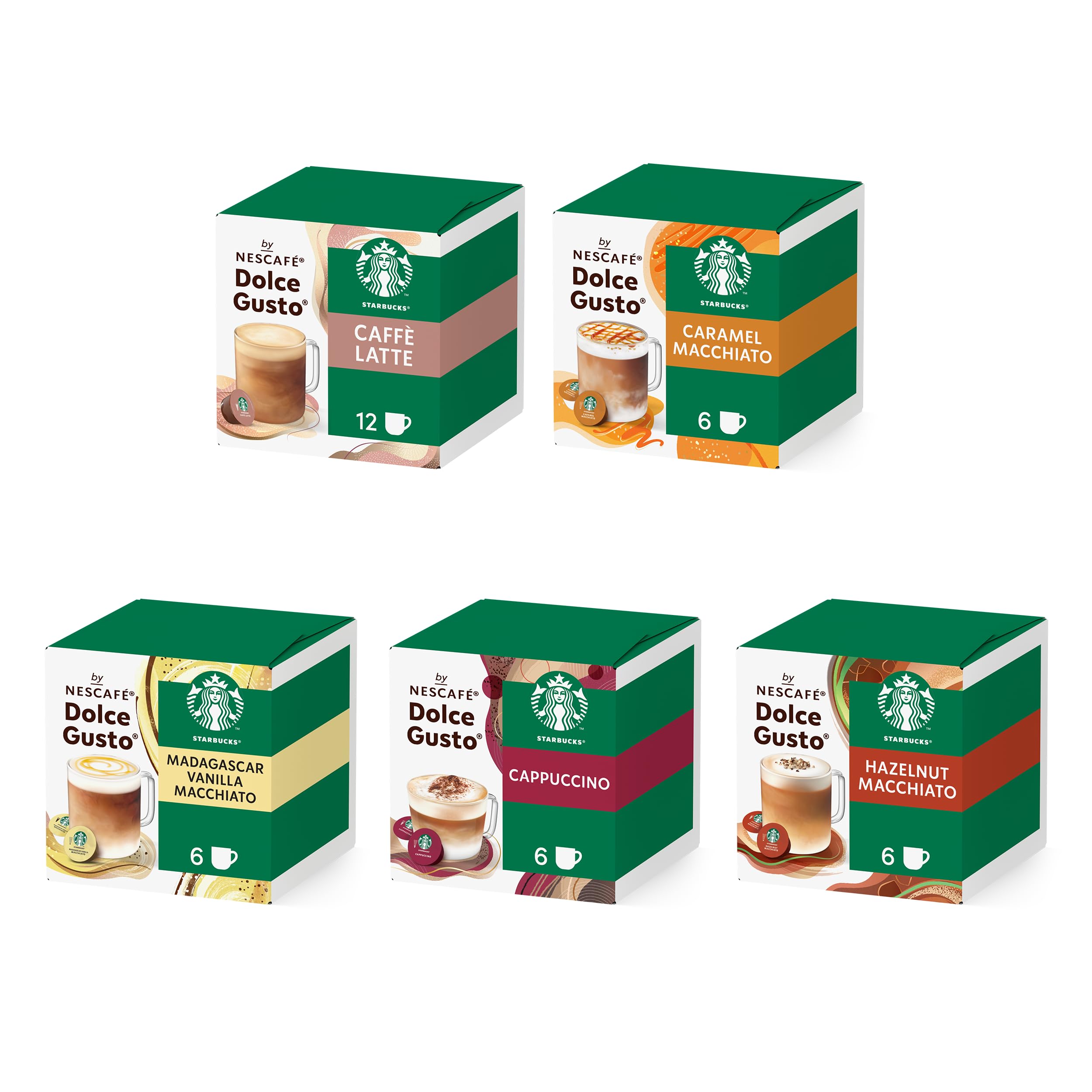 STARBUCKS Paquete Variado White Coffee de Nescafé Dolce Gusto, Cápsulas de Café 6 x 12 (72 Cápsulas) - Exclusivo de Amazon
