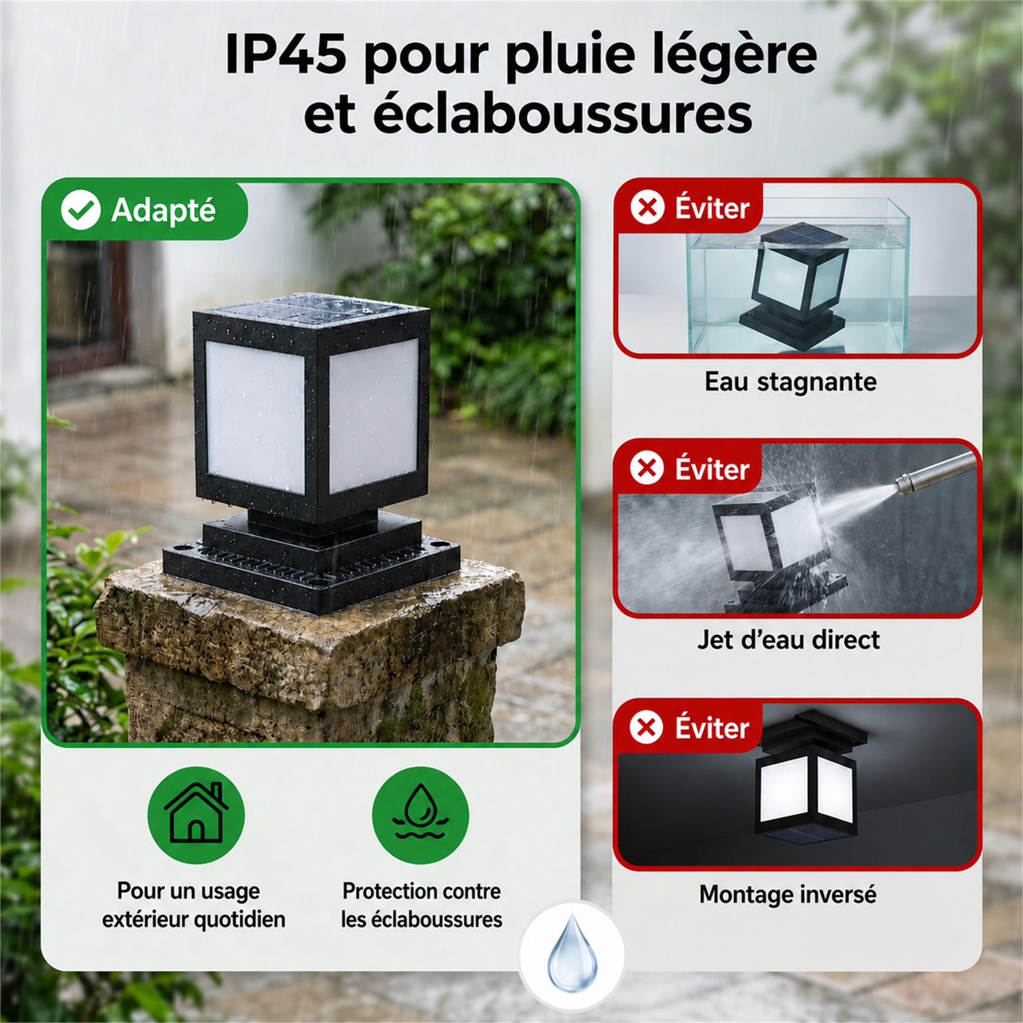 Borne Solaire Extérieur Jardin Potelet LED IP45 6000K Noir