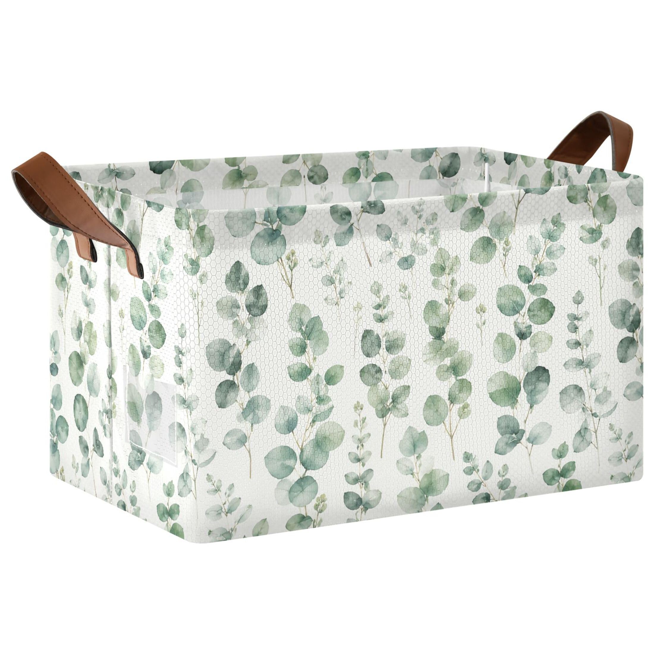 Kutsu Plant Leaves Foldable Storage Basket Collapsible Bin With Handles For Shelves